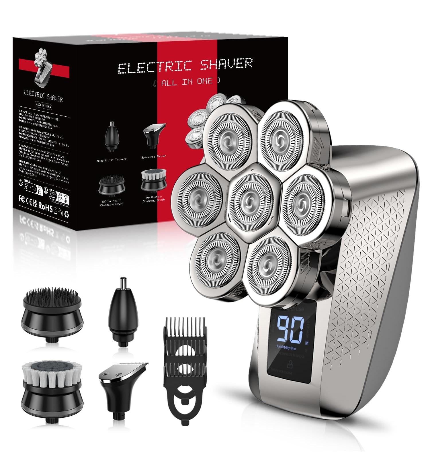 PEACEONE 7D Head Shaver for Bald Men - IPX7 Waterproof 5 in 1 Grooming Kit Rechargeable Wet/Dry Hair Trimmer with USB Charging & LED Display - Buy Online on GoSupps.com