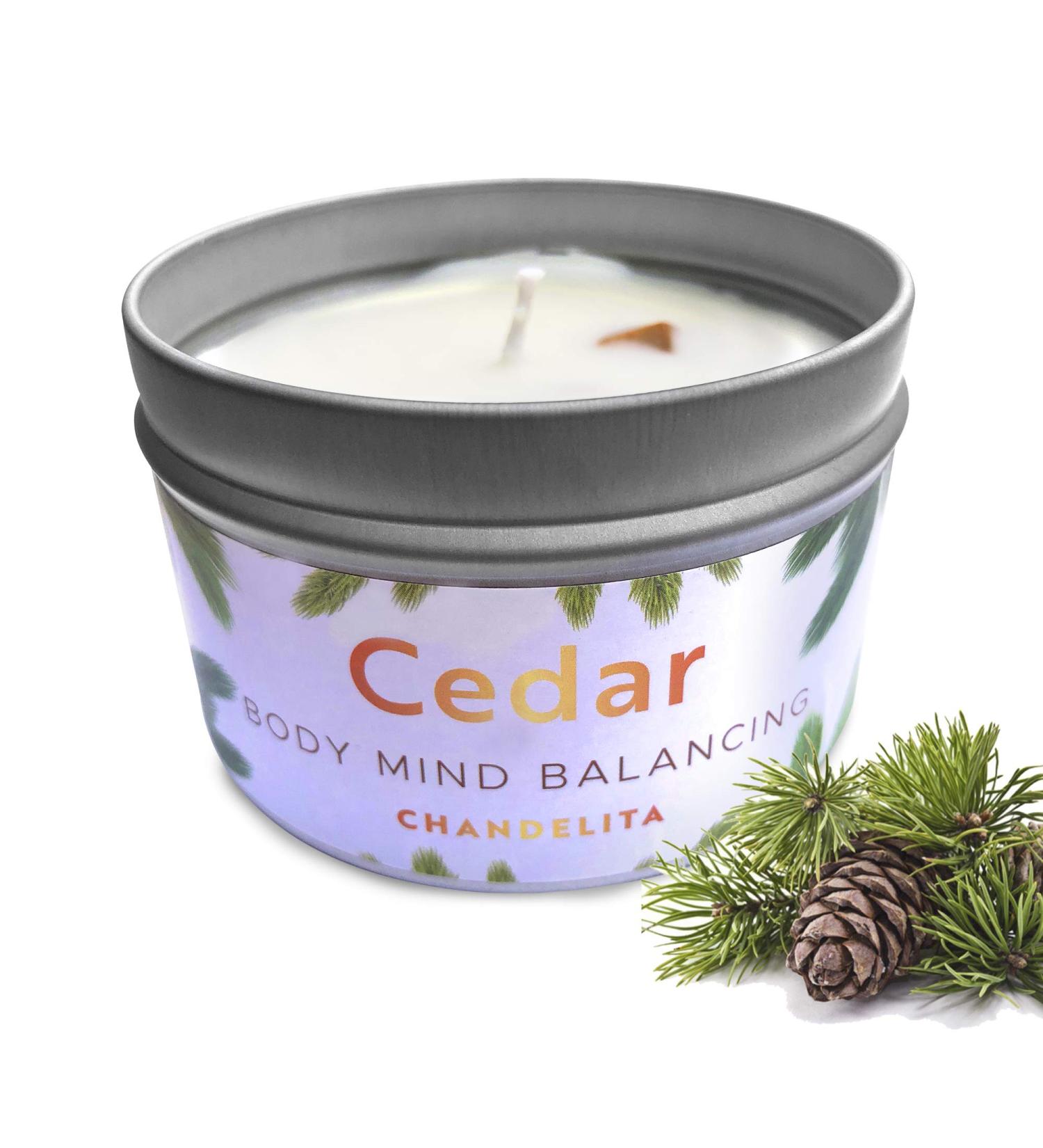 Chandelita Aroma Candle - Cedar for Energy Cleaning Healing & Mind Clarity | Soy Wax & Cedar Pieces - Buy Online on GoSupps.com