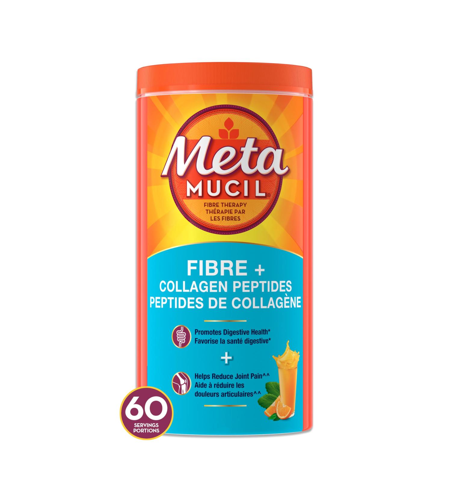 Metamucil Daily Fibre + Collagen Peptides Psyllium Husk Powder Plant Based Sugar-Free with Stevia Orange Flavoured 60 Servings (564 g) SUPPLEMENT - Buy Online on GoSupps.com