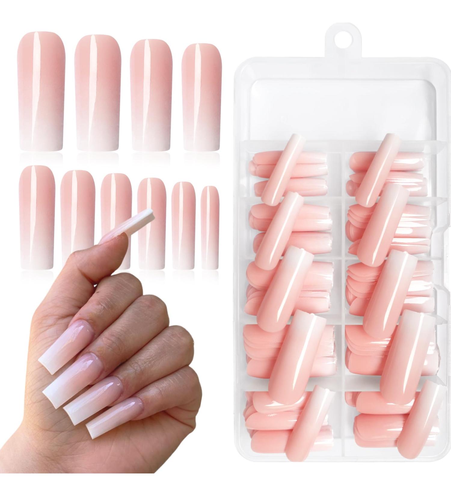 120 Pcs Glossy Square Ombre Press On Nails - Long Length Pink Gradient Fake Nails for Women & Girls | Full Cover Acrylic Nail Tips - Buy Online on GoSupps.com