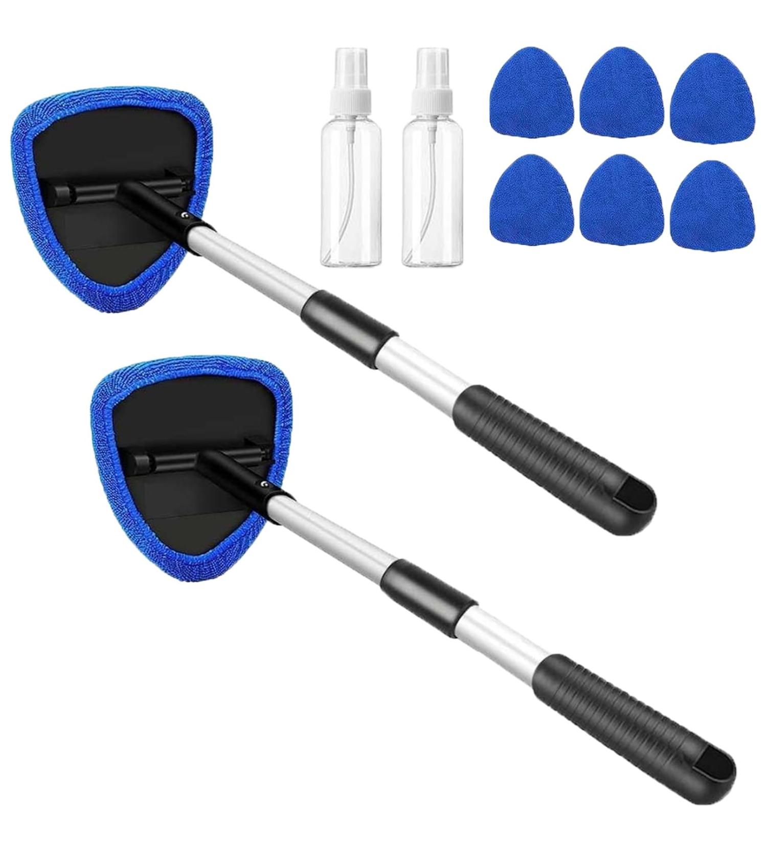 Magnetic Car Window Cleaner Windshield Cleaner with Extendable Handle and Washable Reusable Cloth Pad Head Car Glass Cleaner Kit with Spray Bottle (2 Sets) - Buy Online on GoSupps.com