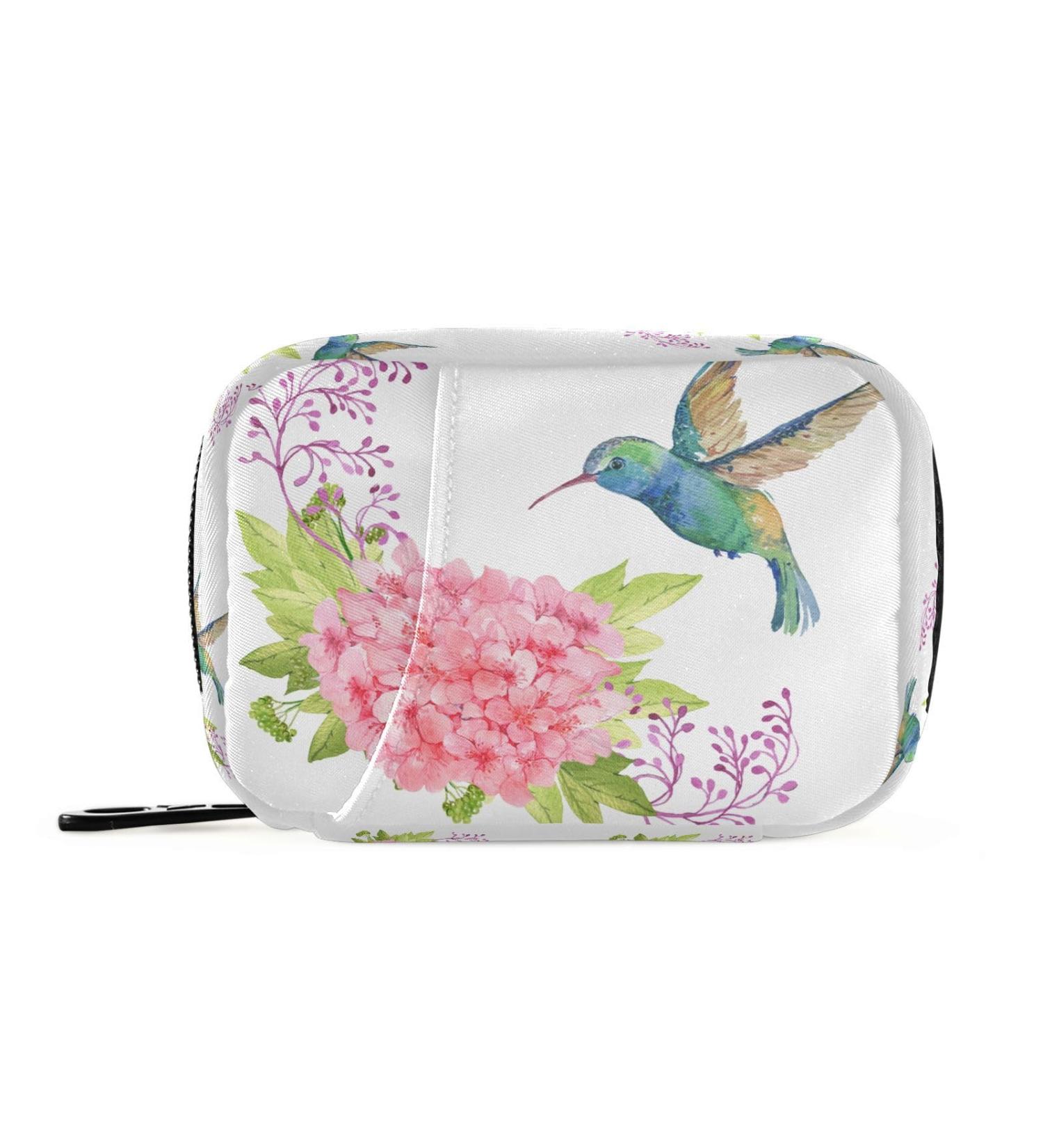 Watercolor Flower Hummingbird Pill Box - Travel Pill Organizer & Vitamin Case with Zipper - Buy Online on GoSupps.com
