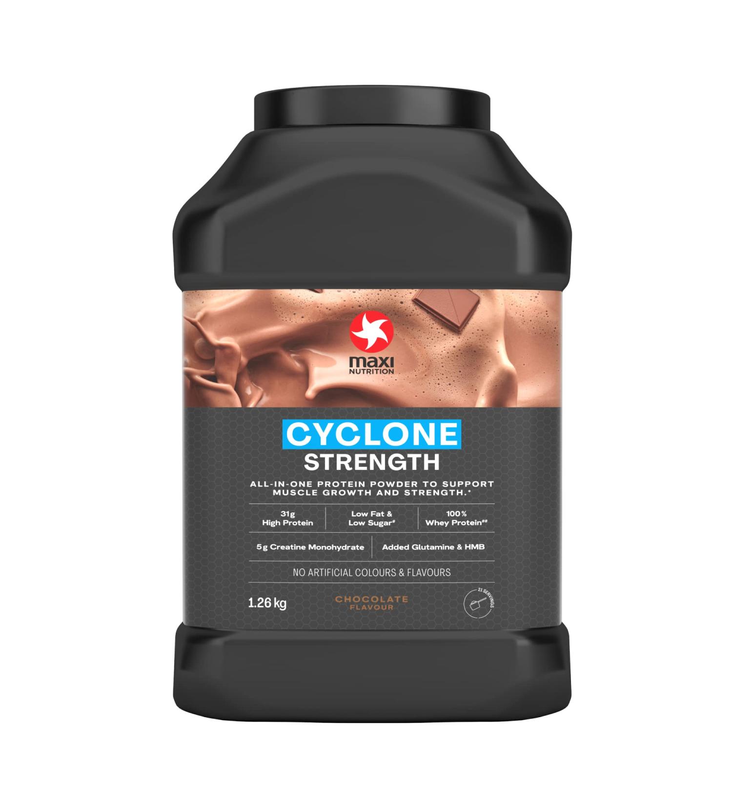 MaxiNutrition Cyclone Chocolate Whey Protein Powder - 31g Protein, Low Sugar & Fat, 204 kcal - 1.26kg (Pack of 1) - Vegetarian-Friendly - Buy Online on GoSupps.com