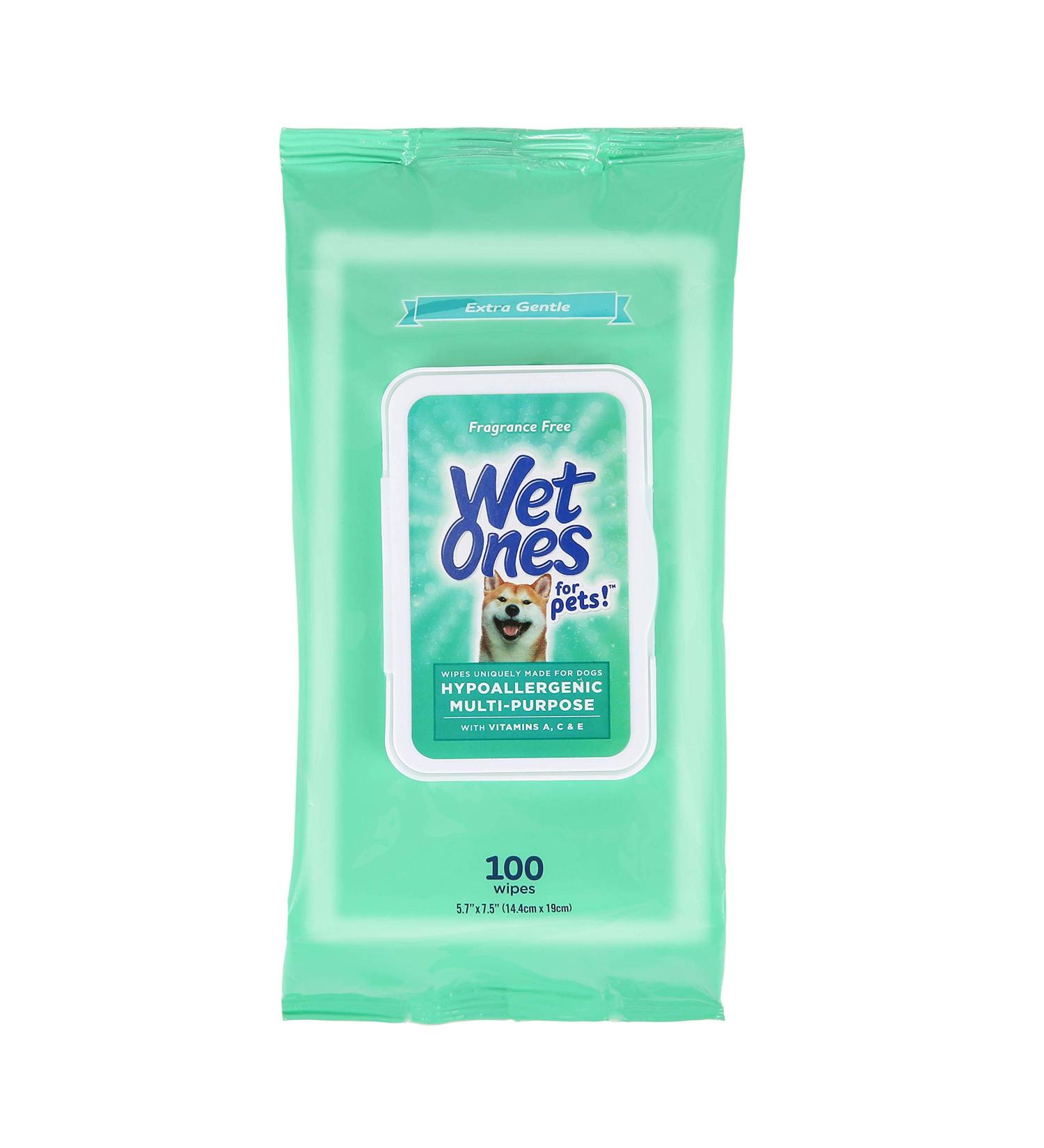 Wet Ones for Pets Hypoallergenic Dog Wipes with Vitamins A, C & E - 100 Count Multipurpose Fragrance-Free Wipes for Dogs - Buy Online on GoSupps.com