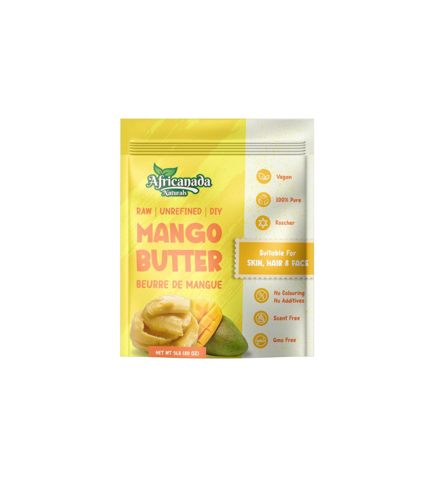 Africanada Naturals Raw Unrefined Mango Butter 5 LB | 100% Pure & Organic | Perfect for DIY Face Body & Hands | Resealable Bag | Natural Moisturizer - Buy Online on GoSupps.com