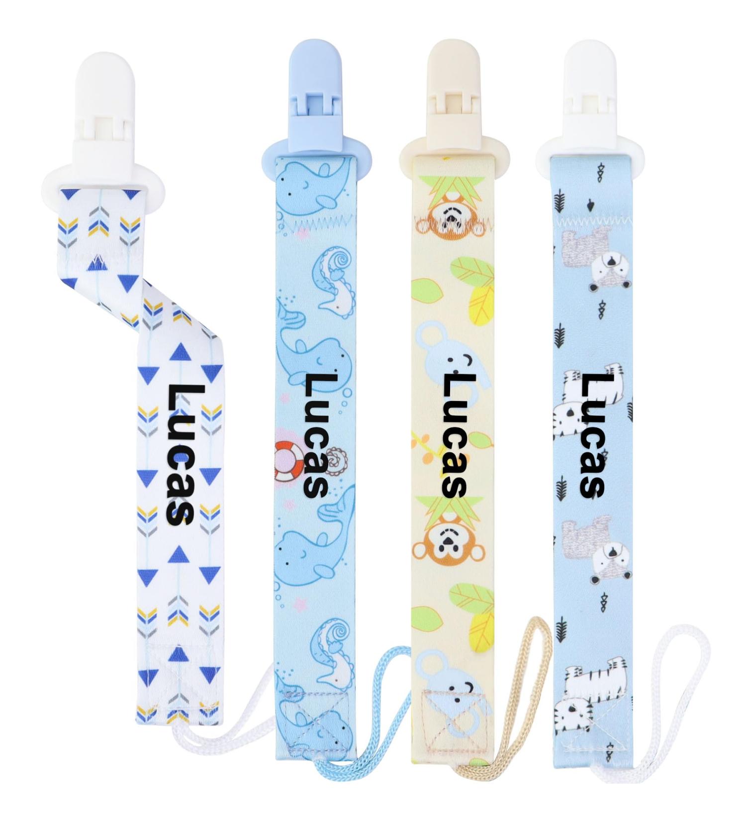 Personalized Pacifier Clips for Boys | Panny & Mody 4-Piece Name Chains (Blue) - Customizable & Stylish - Buy Online on GoSupps.com