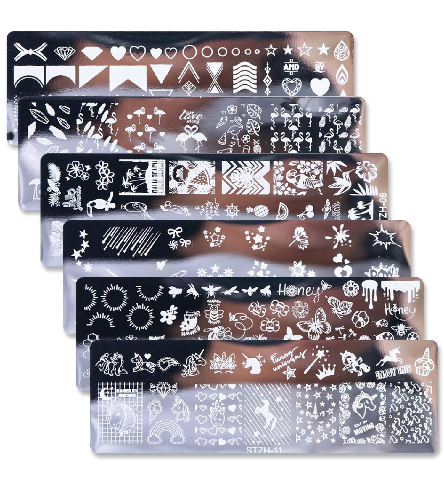 Wokoto 6Pcs Nail Art Stamping Plates Set with Unicorn Flower Honeybees Design - Nail Salon Manicure Accessories - Buy Online on GoSupps.com