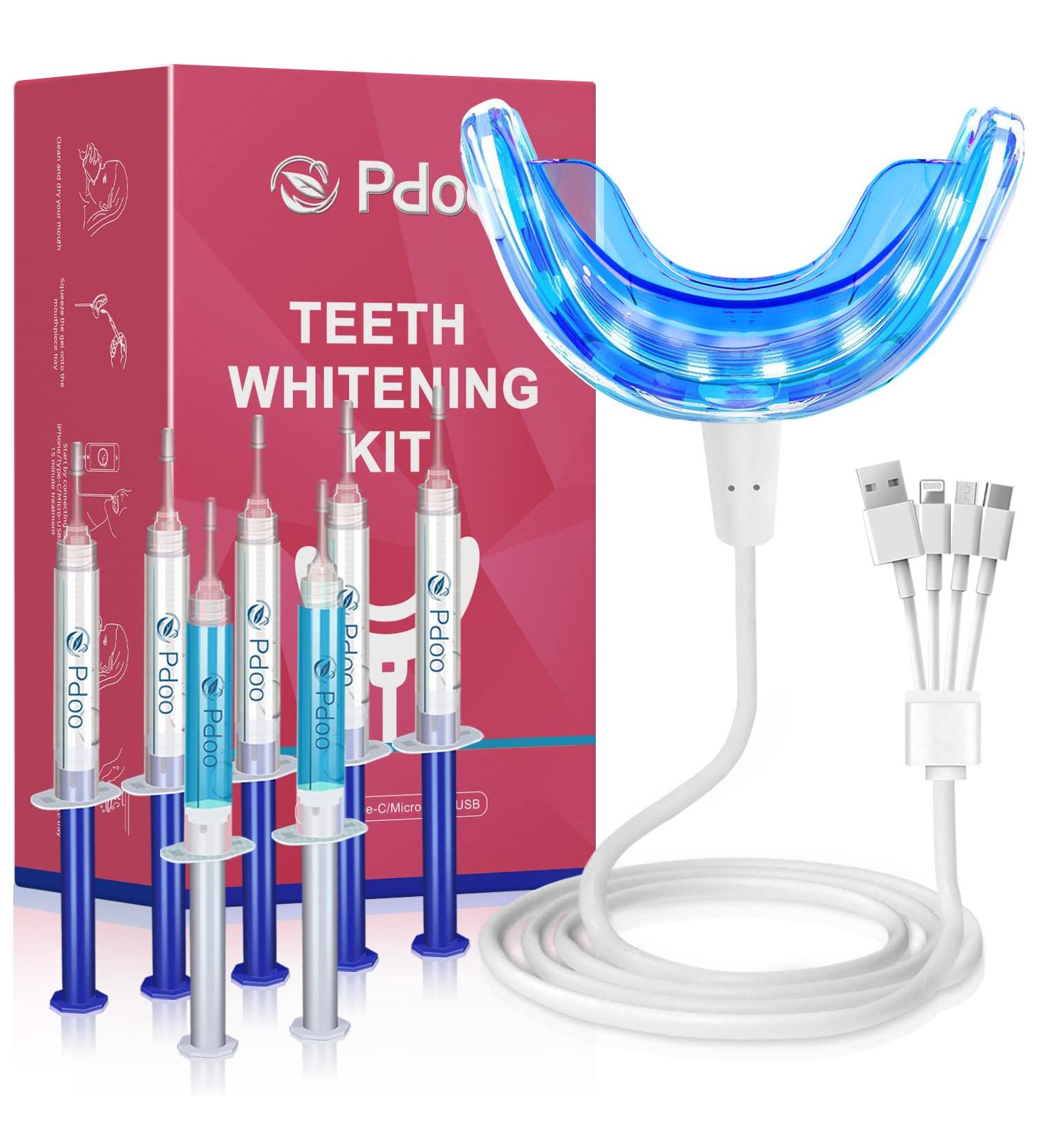 PDOO Teeth Whitening Kit for Sensitive Teeth - Fast At-Home Results with LED Light and Carbamide Peroxide Gel - Buy Online on GoSupps.com