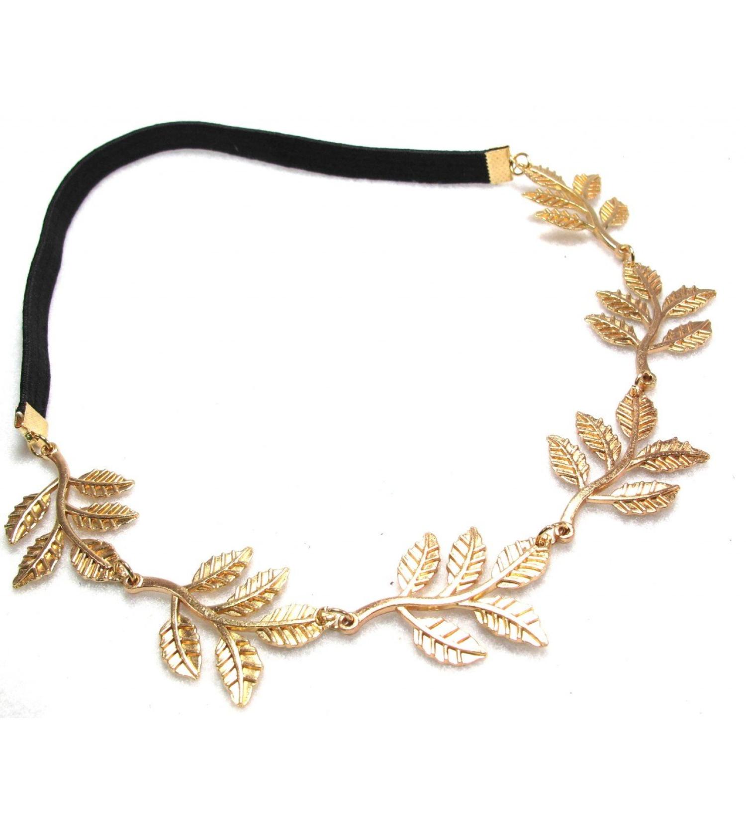 Metallic Sweet Lady Golden Leaf Flower Elastic Hair Band Headband - Buy Online on GoSupps.com