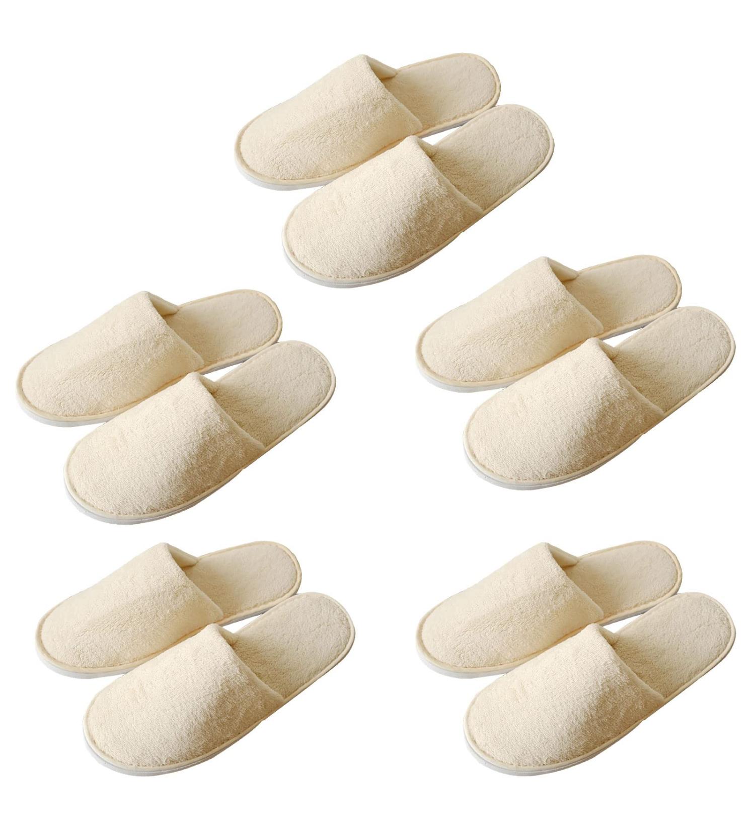 Fiyson 5 Pair Disposable Slippers - Hotel & Travel Slipproof Coral Fleece Closed Toe - Fluffy Beige Slippers for Home & Guests (38 EU) - Buy Online on GoSupps.com