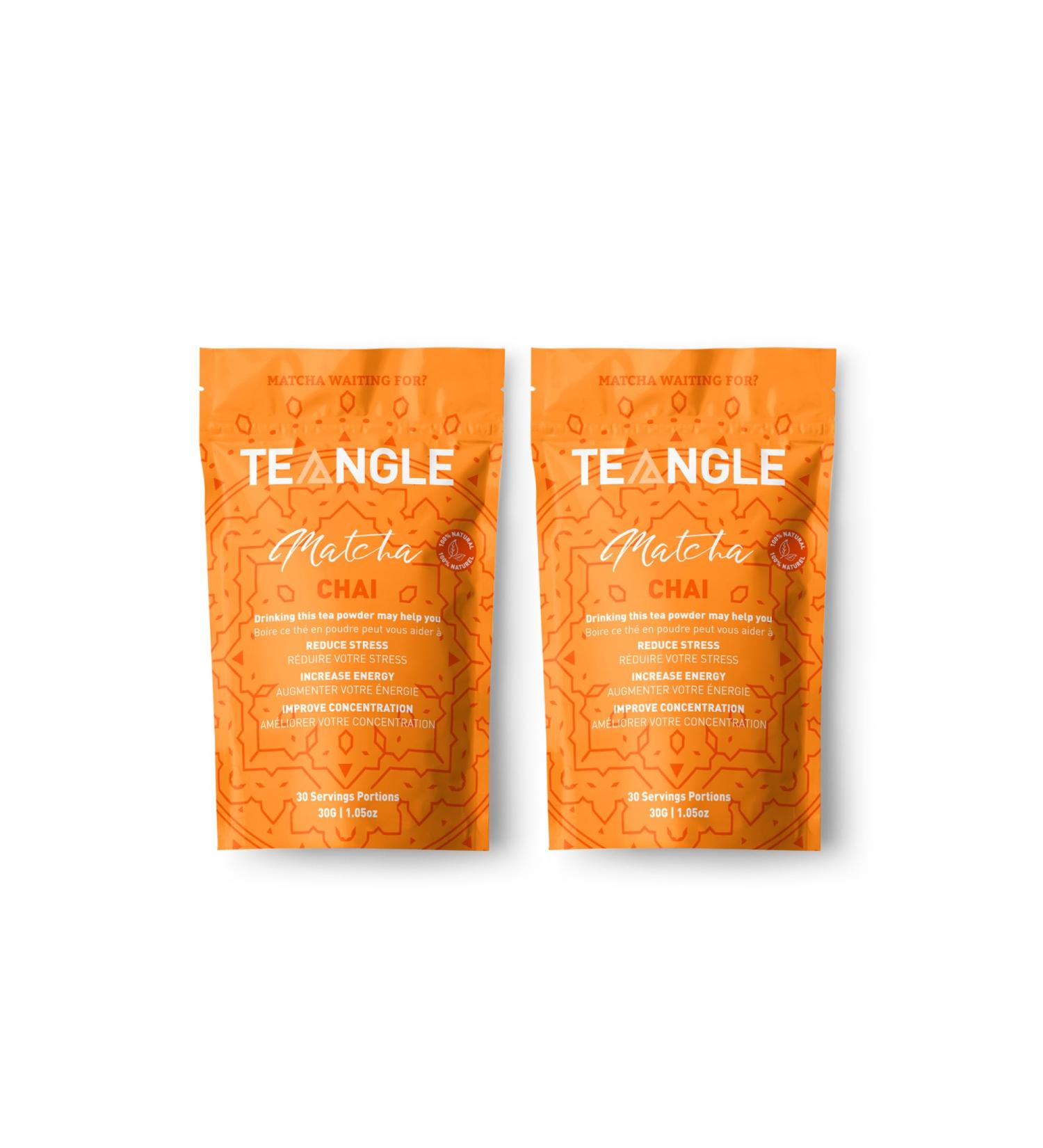 Teangle Signature Chai Matcha Powder Ceremonial Grade Matcha Green Tea Organic Shade Grown Leaves Set of 2 Bags (60g total) Graded for Texture and Taste Perfect for Matcha Lattes Two Bags - Buy Online on GoSupps.com