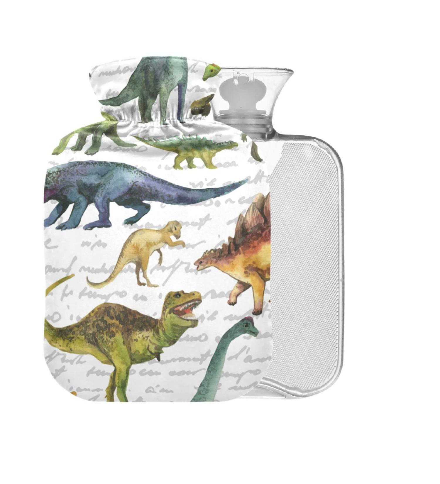Hand-Drawn Dinosaurs Heat Bottle with Cover - 1L BPA-Free Warm-Up Bag for Pain Relief Headache Neck & Shoulders - Buy Online on GoSupps.com