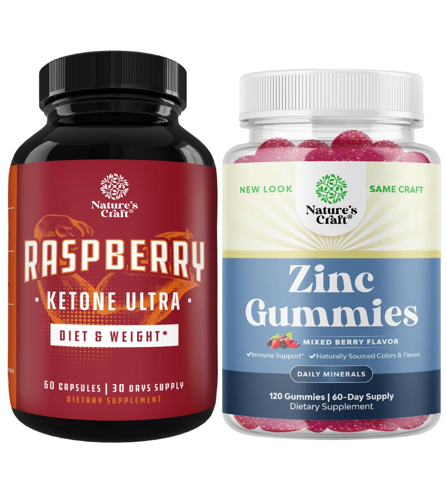 Raspberry Ketones Green Tea + African Mango Bundle with Zinc Gummies | Boost Weight Loss | Gluten & Gelatin Free - Buy Online on GoSupps.com