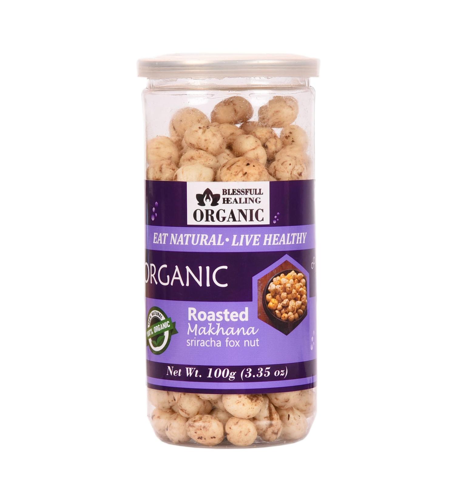 Buy Blessfull Healing Organic Makhana - Roasted Sriracha Flavor | 100g | International Shipping Available - Buy Online on GoSupps.com