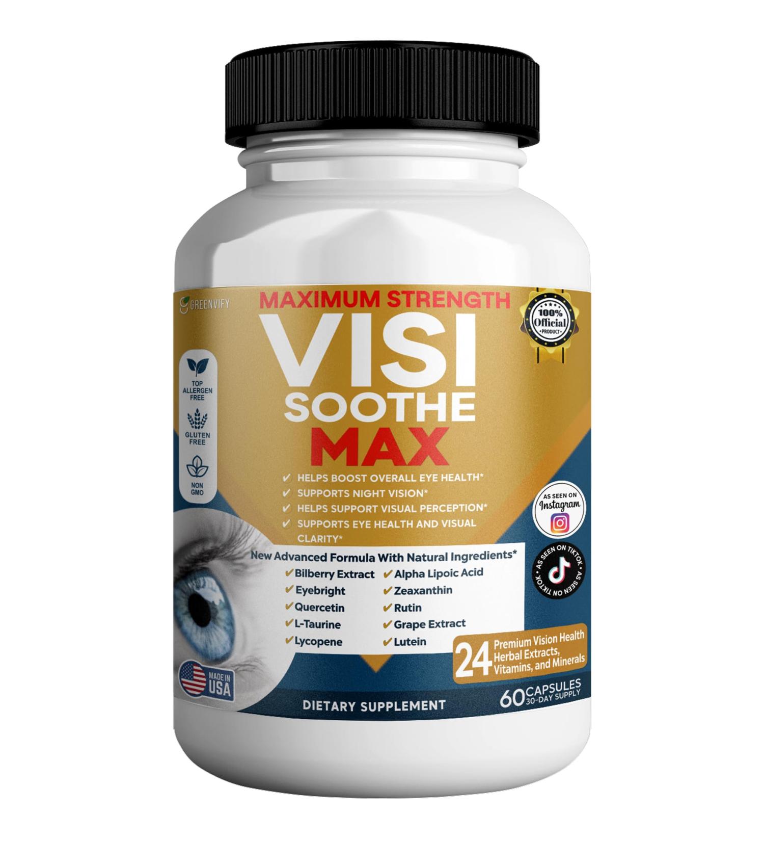 GREENVIFY Vision Soothe Max Eye Health Supplement 60 Capsules 24 Herbal Extracts with Vitamins and Minerals Maximum Strength (1) - Buy Online on GoSupps.com