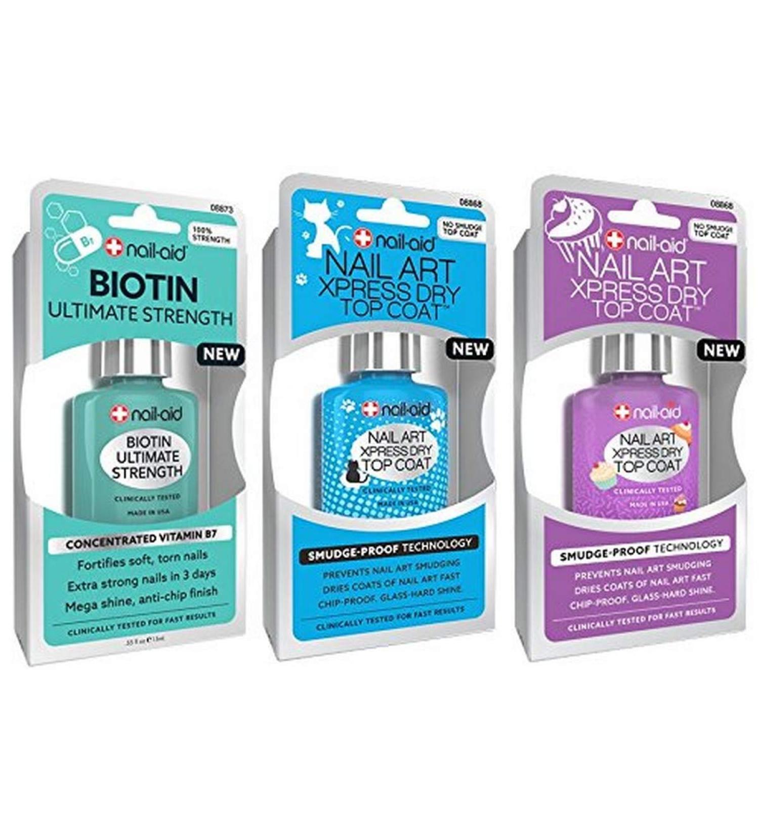 NAIL-AID Biotin Base Coat + Nail Art Xpress Dry Top Coat, Clear, 3 Count Clear 0.55 Fl Oz (Pack of 3)