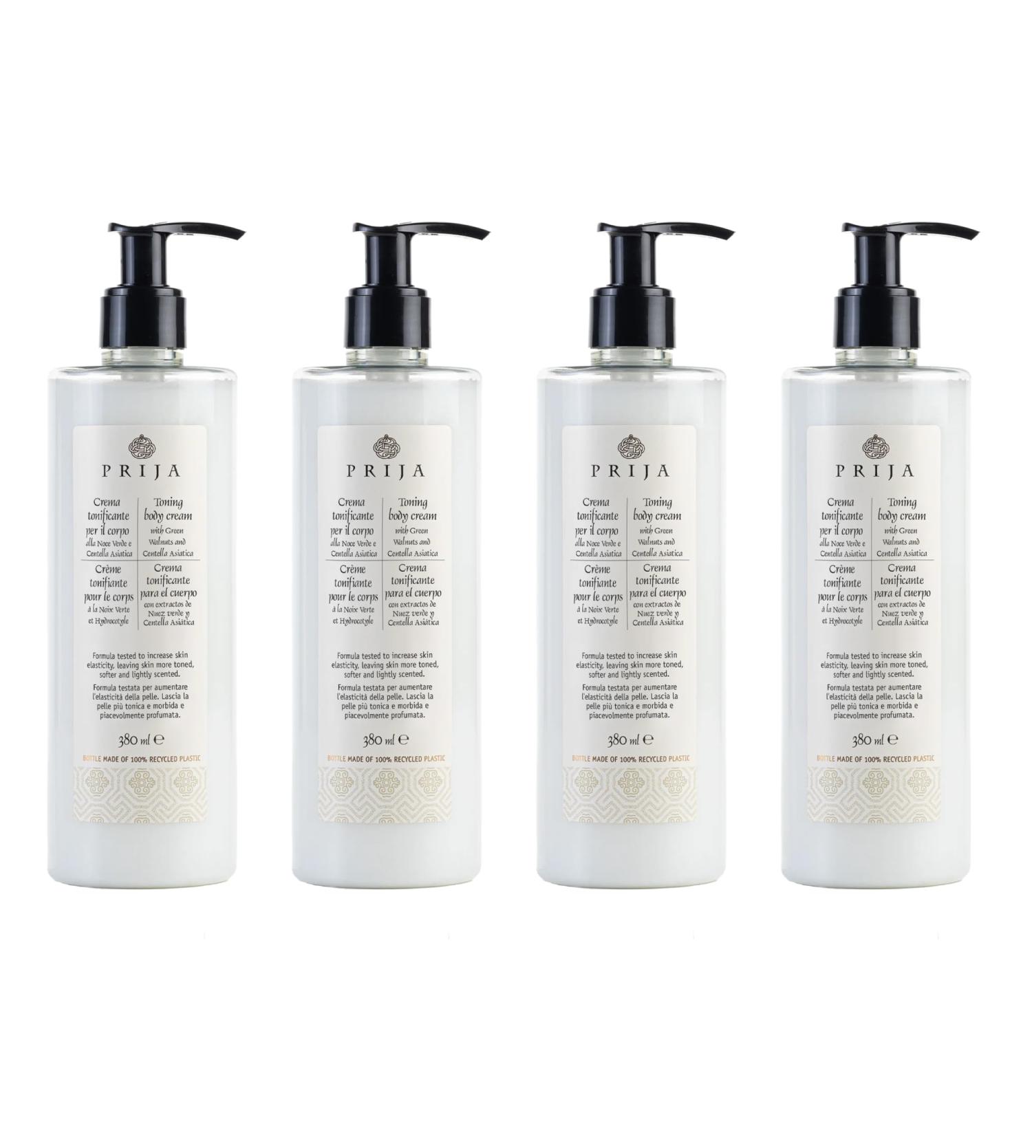 Prija Cr me Corporelle Tonifiante Augmente l'Hydratation et l' lasticit avec de l'Huile d'Avocat et de l'Extrait de Noyer Vert Cr me Hydratante Corporelle L g rement Parfum e 4 x 380ml