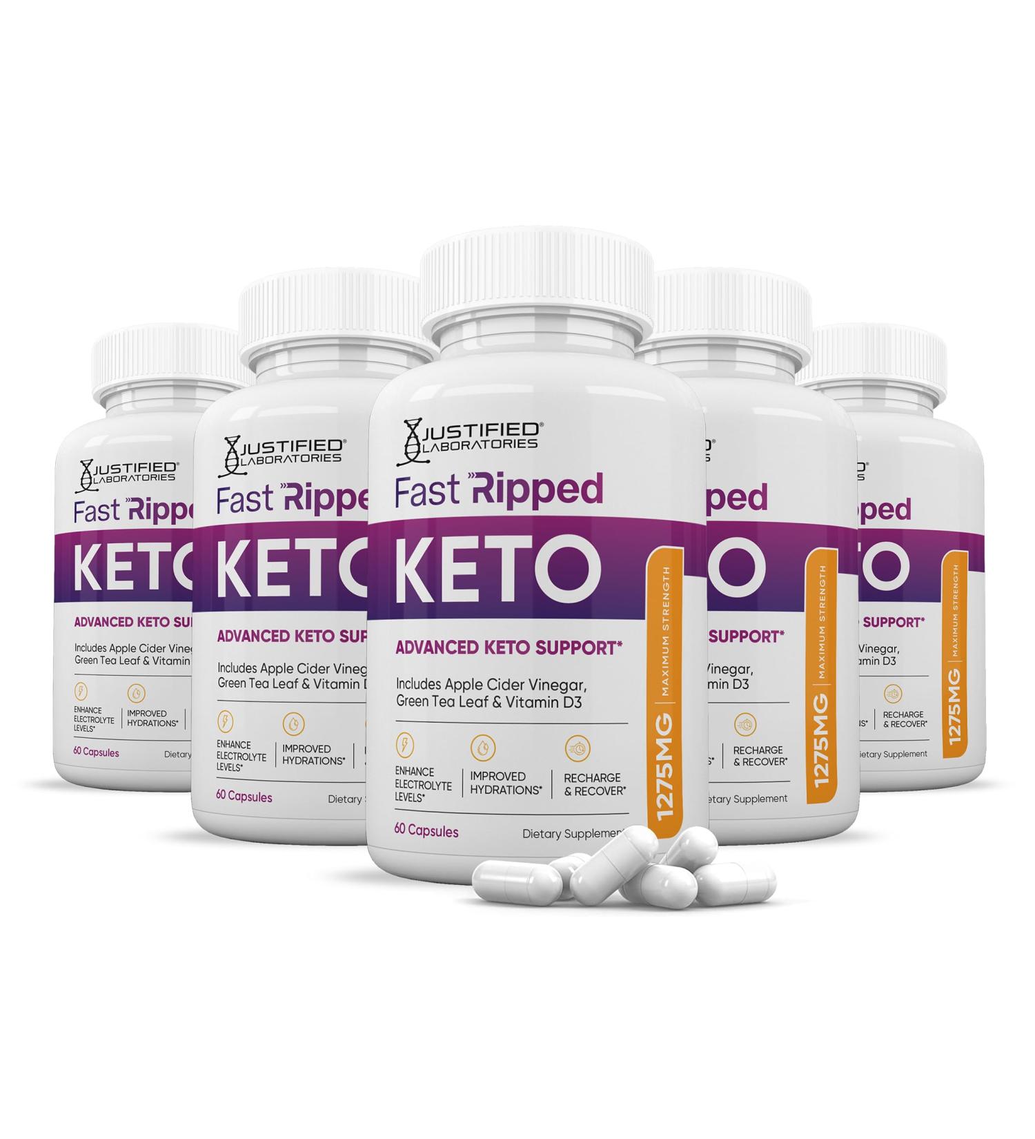(5 Pack) Fast Ripped Keto ACV Pills 1275MG Keto Support Blend Capsule Alternative to Keto ACV Gummies Formulated with Apple Cider Vinegar Extra Virgin Olive Oil Powder Green Tea Leaf 300 Capsules - Buy Online on GoSupps.com