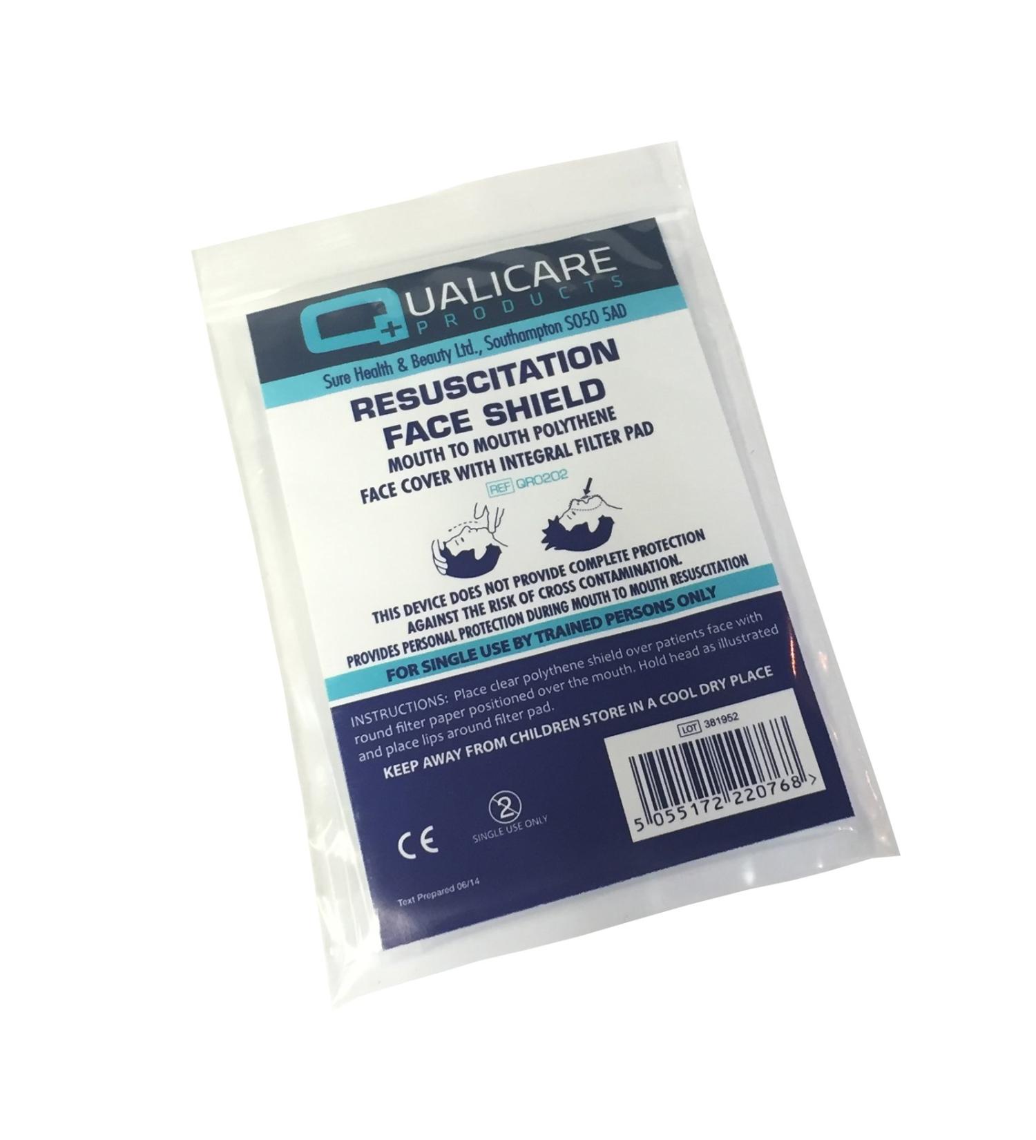 3 x QUALICARE RESUSCITATION FACE SHIELD MOUTH TO MOUTH POLYTHENE COVER FILTER PAD