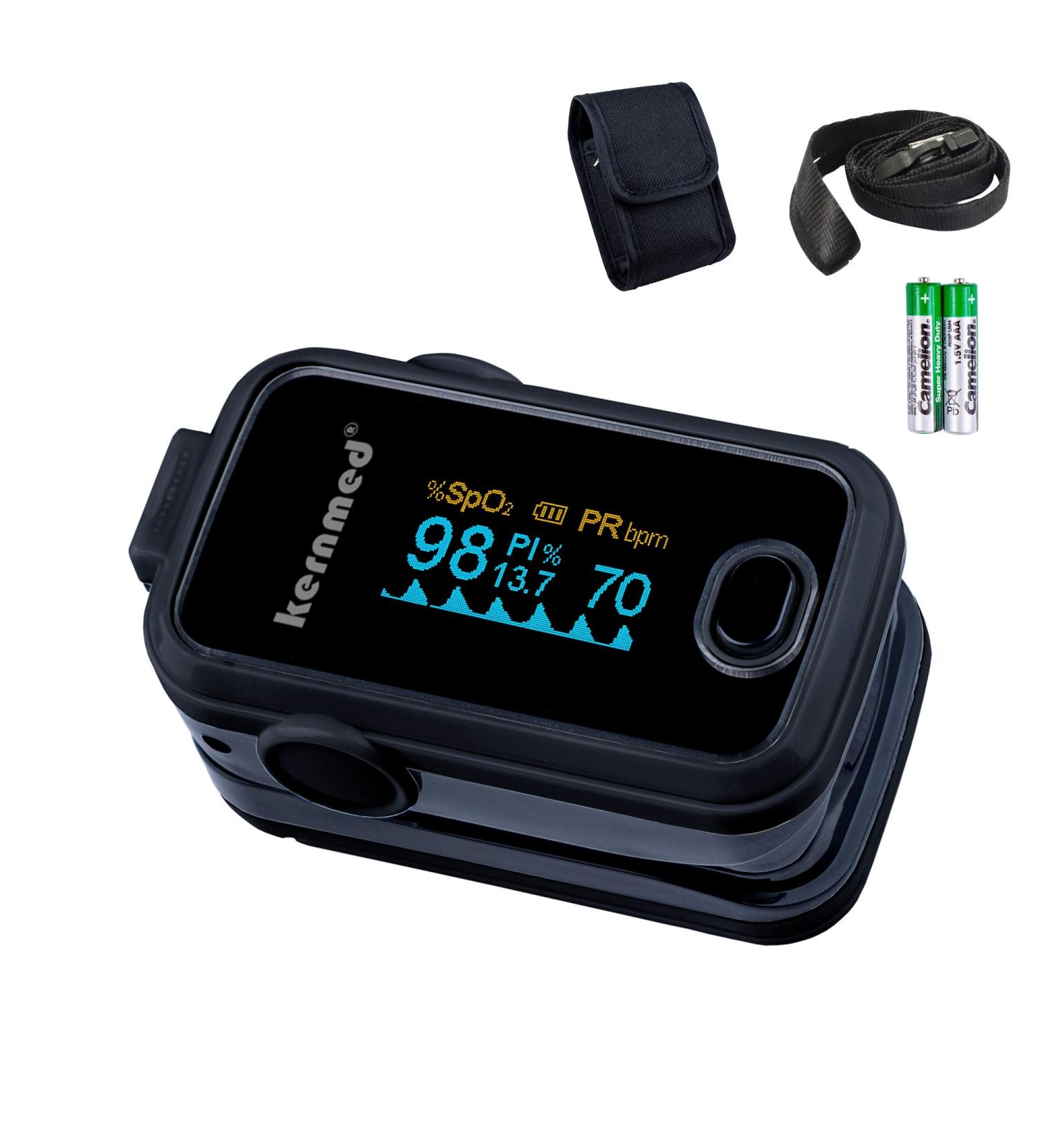 Kernmed OLED Finger Pulse Oximeter A310 - Black with Alarm Pulse Tone & Perfusion Monitor | Best International Shipping - Buy Online on GoSupps.com