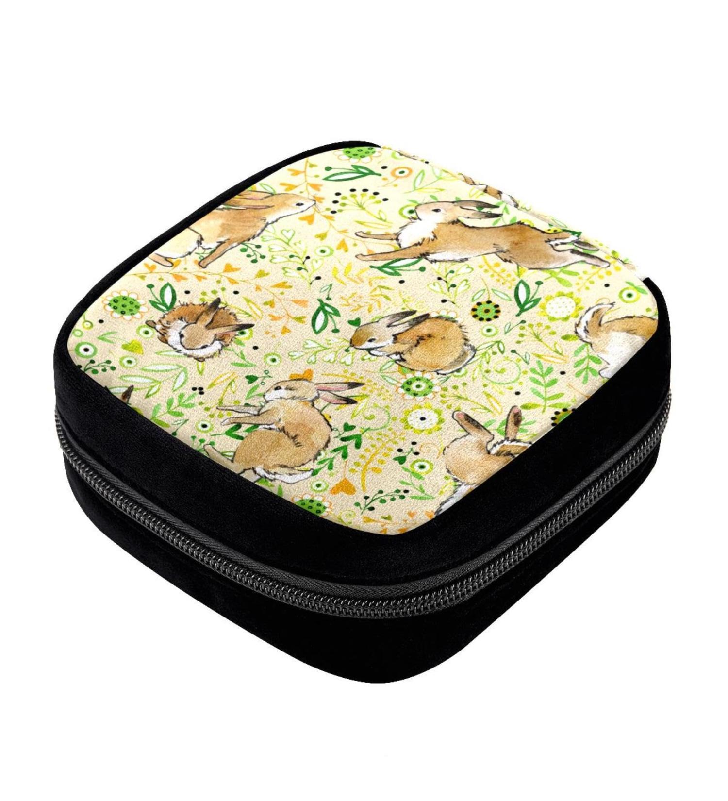 GIAPB Period Bag - Vintage Rabbit and Flowers Sanitary Napkin Storage and Makeup Pouch (Color3714) - Buy Online on GoSupps.com