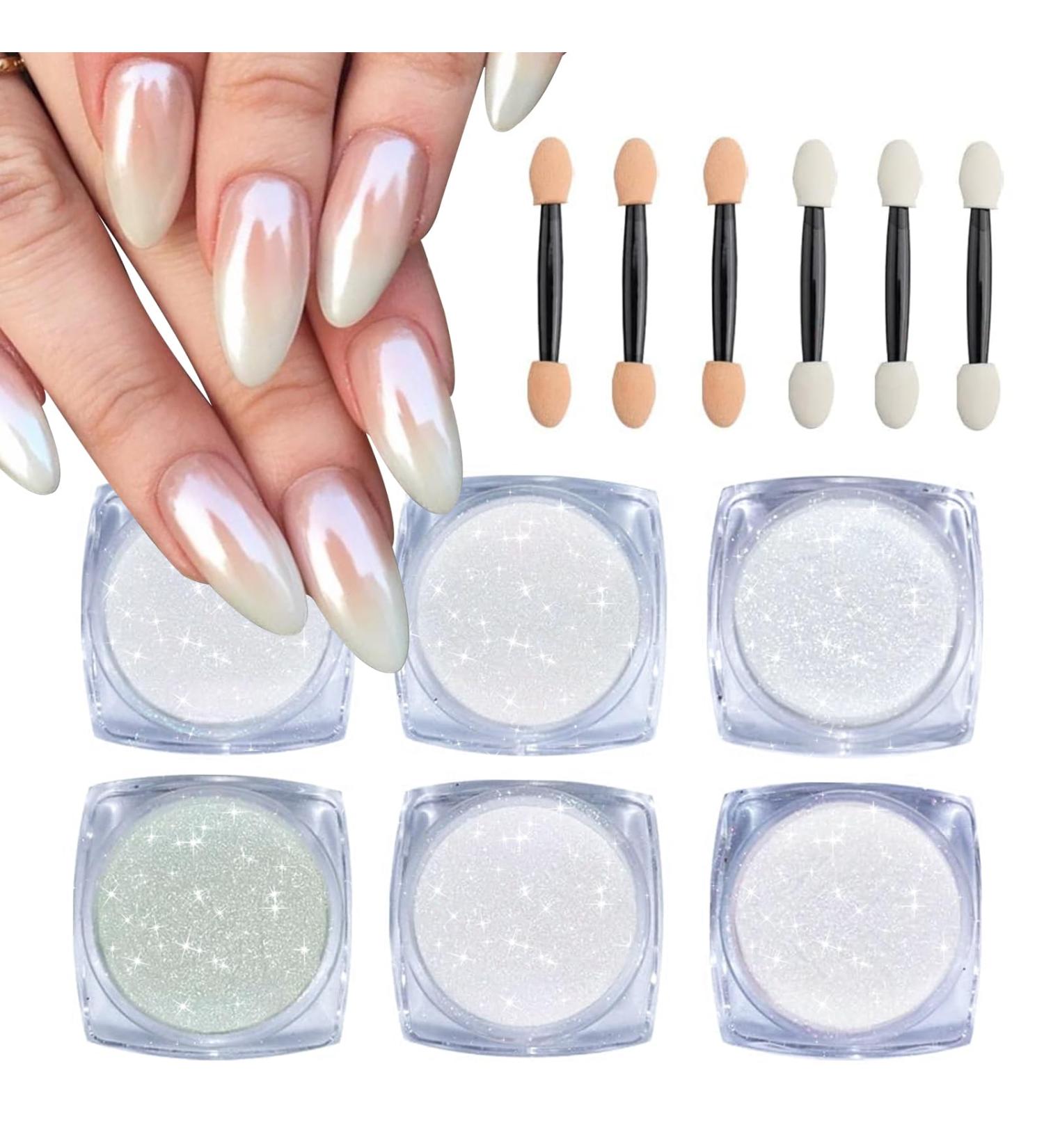BISHENGYF 6 Pcs White Chrome Pearl Nail Glitter Dust for Magic Mirror Effect Nail Art - Buy Online on GoSupps.com