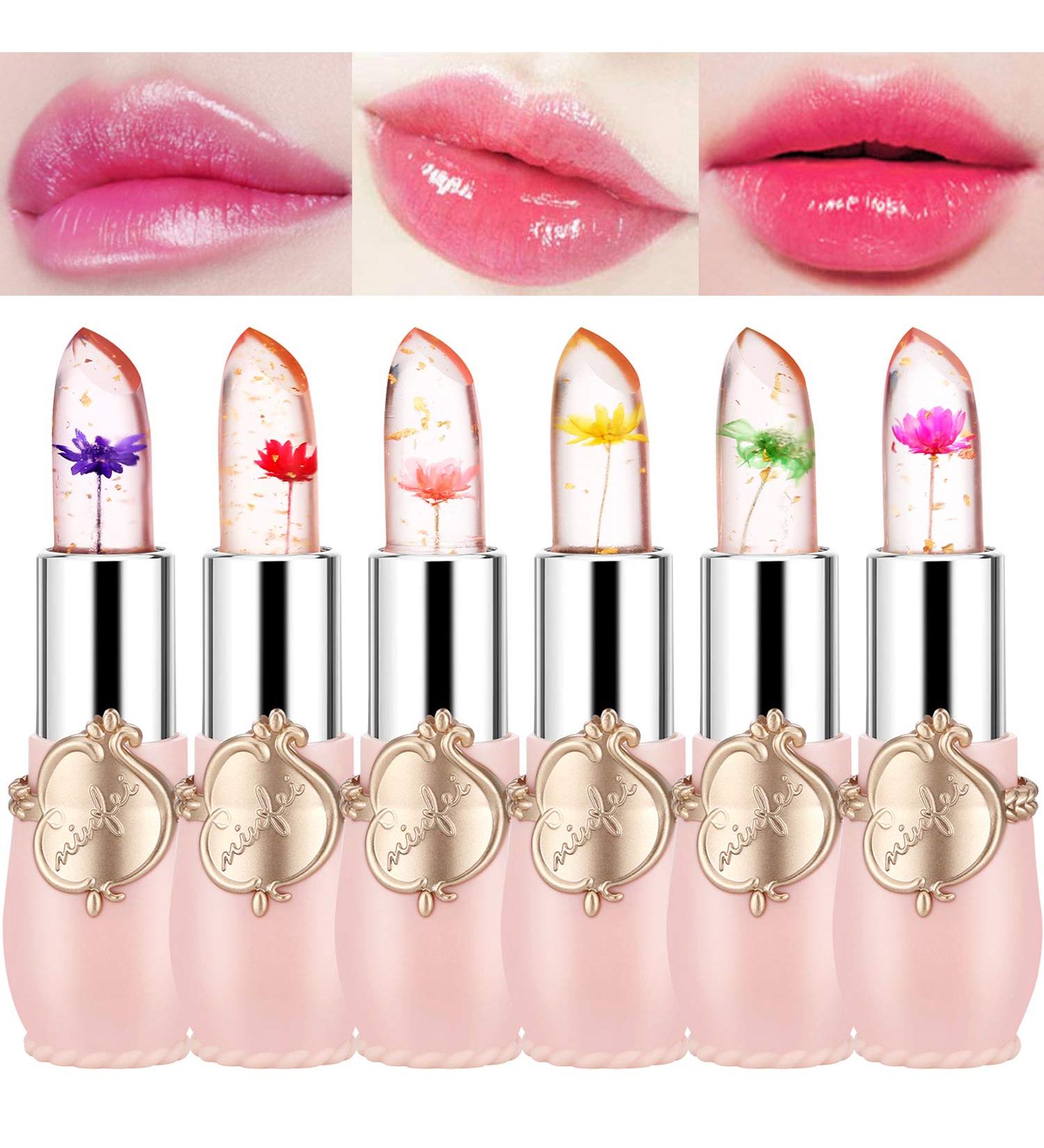 Crystal Jelly Lipstick 6-Pack: Long-Lasting Flower Lip Gloss, Nutritious Lip Balm - Pink Magic Temperature Color Change Lipgloss - Buy Online on GoSupps.com