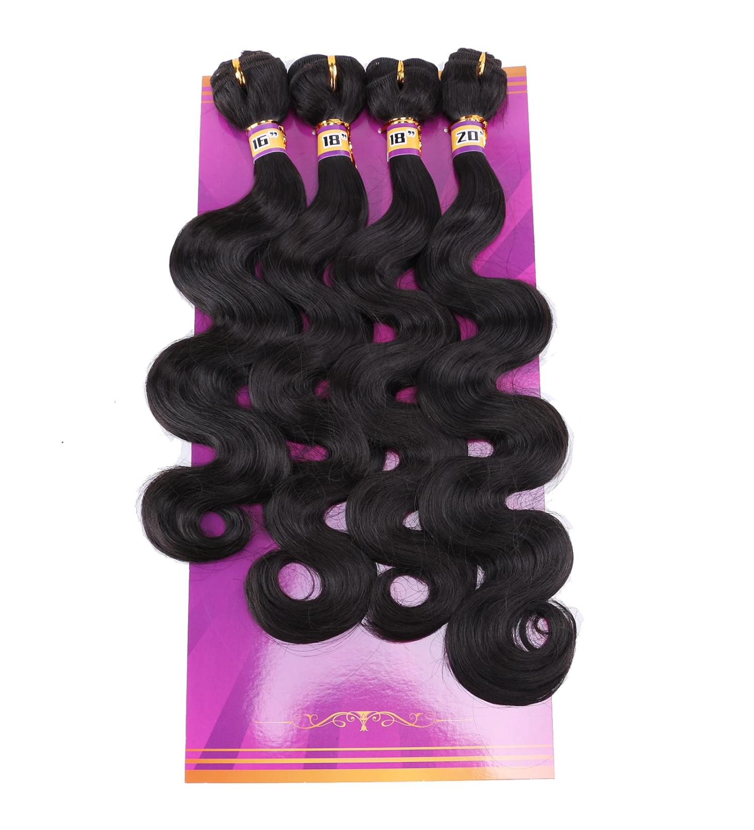 Natural Black Synthetic Body Wave Hair Bundles - 4 Bundles, 280g - Heat Resistant Fiber, Soft as Human Hair - Hair Extensions for Black Women - Buy Online on GoSupps.com