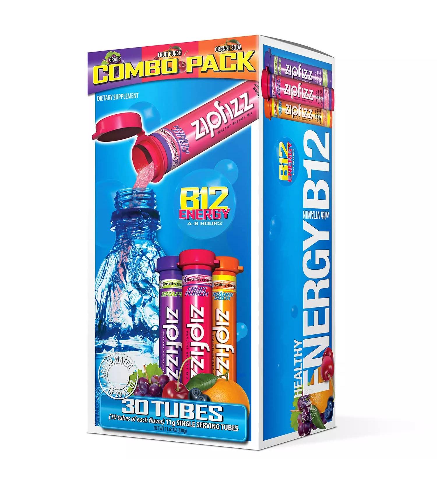 Zipfizz Healthy Energy Drink Mix Variety Pack - 30 Count, Hydration with B12 and Multi Vitamins - 0.38 Ounce Each - Buy Online on GoSupps.com