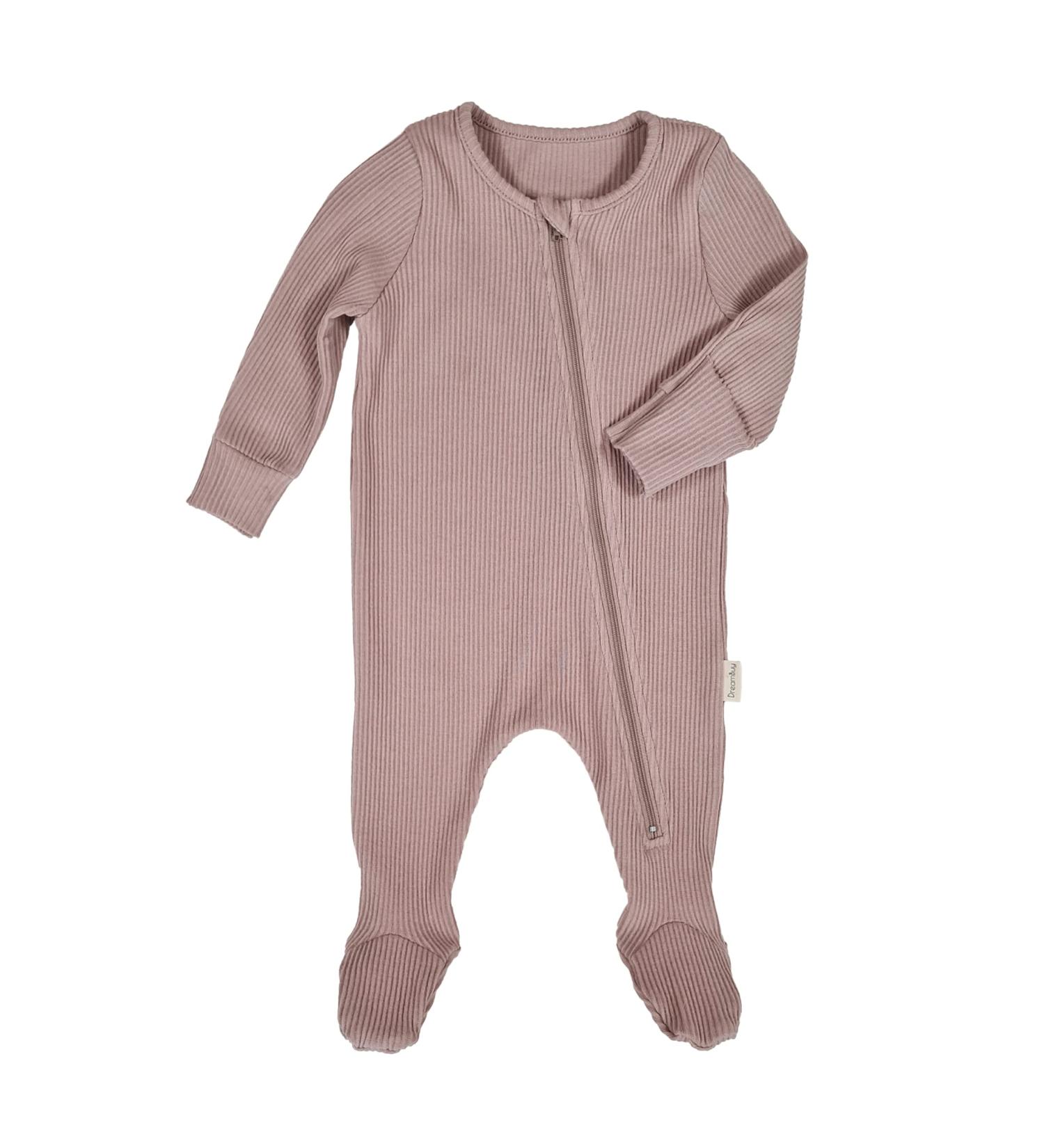 DreamBuy Ribbed Cotton Zip Up Baby Sleepsuits | 12-18 Months | Footed/Footless | Unisex Newborn Clothes | Velvet Mocha - Buy Online on GoSupps.com