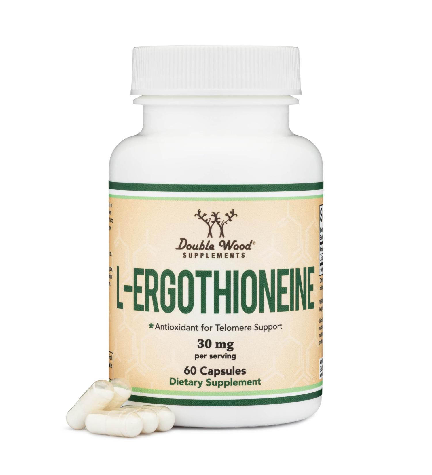 Ergothioneine Supplement (EGT) 30mg of Pure Plant-Based L-Ergothioneine Per Capsule 60 Count (May Support Longevity and Healthy Aging) Non-GMO Gluten Free Vegan Safe by Double Wood - Buy Online on GoSupps.com