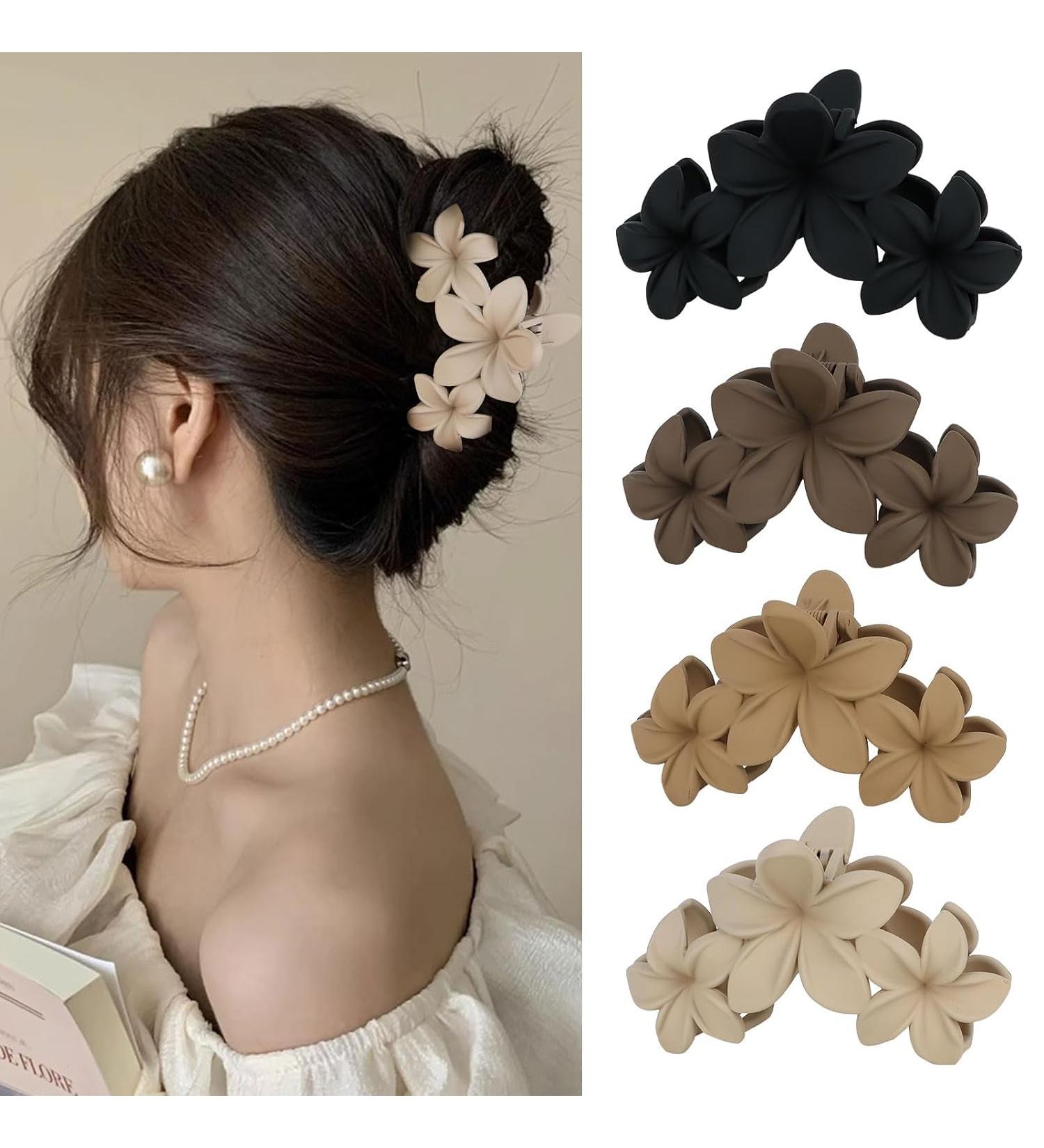 4pcs Flower Hair Clips for Women | Matte Hawaiian Hair Accessories - Strong Hold Claw Clips - Buy Online on GoSupps.com