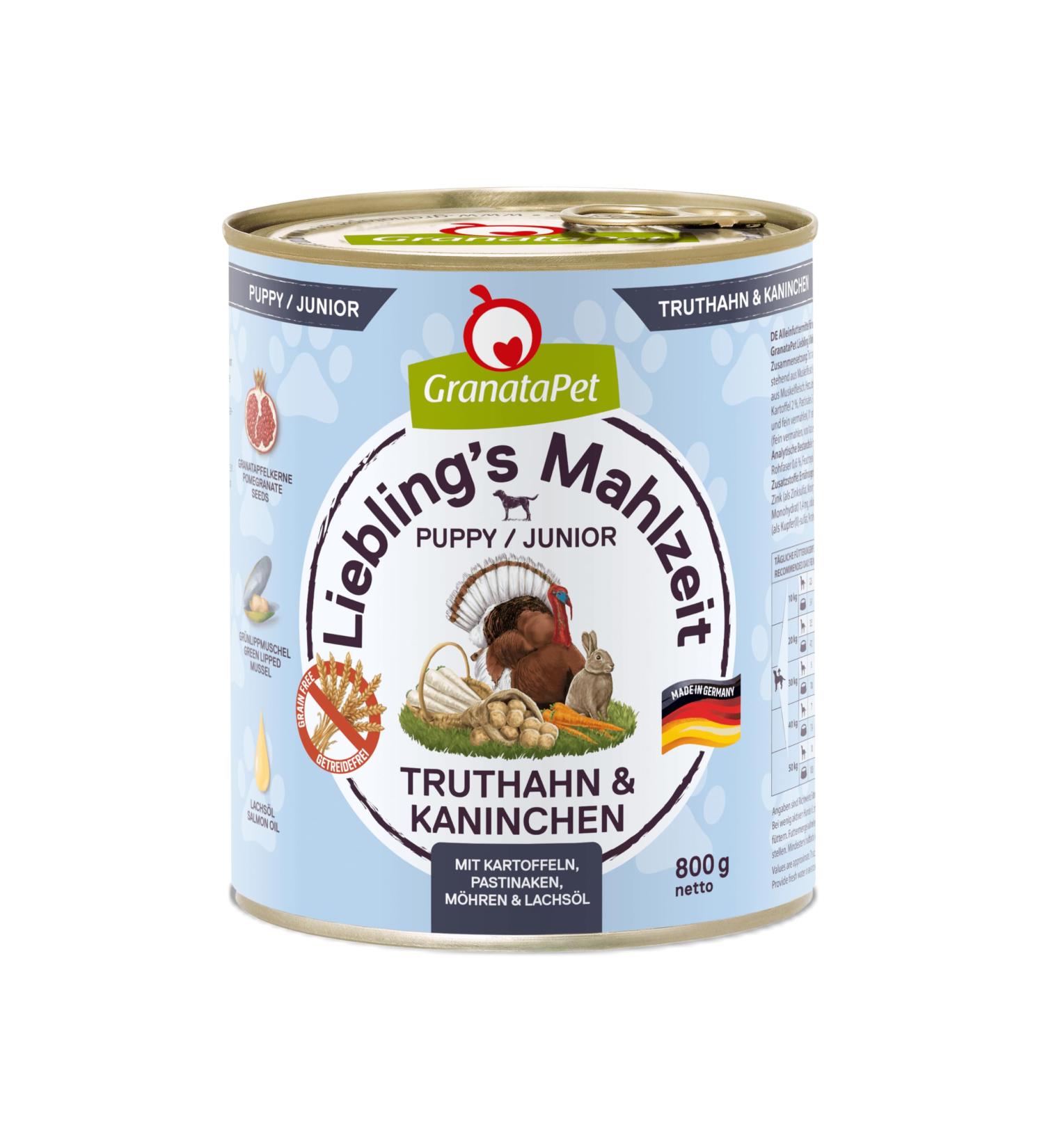 Granatapet Liebling's Meal Turkey & Rabbit Junior - Grain-Free Wet Dog Food (6 x 800g) | Sugar Additive-Free Single Feed - Buy Online on GoSupps.com