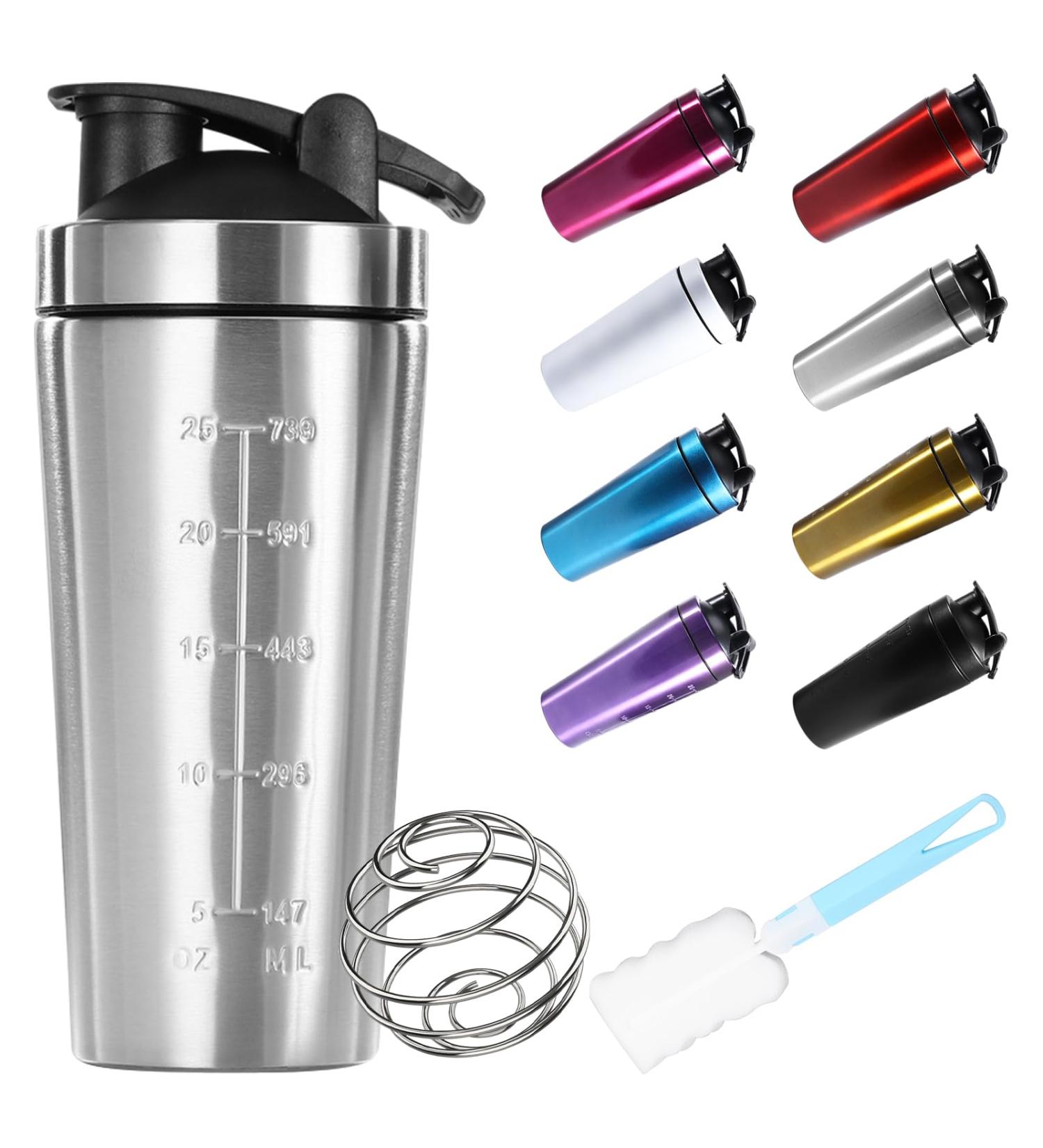 Premium 960ml Stainless Steel Protein Shaker - BPA Free Leak-Proof Clump-Free Silver Water Bottle with Scale - Buy Online on GoSupps.com