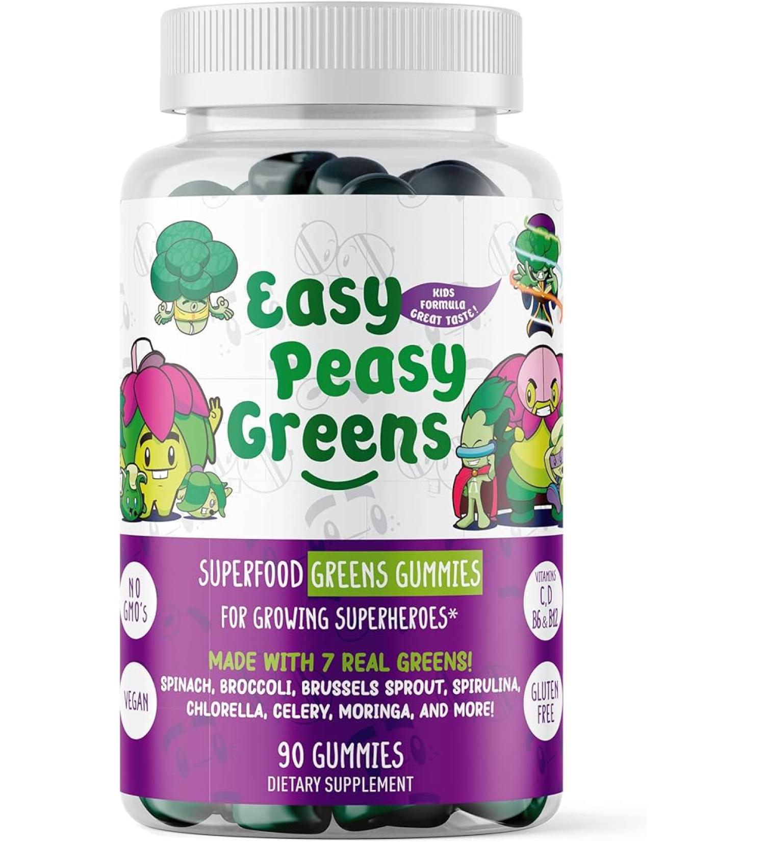 EasyPeasyGreens Daily Veggie Gummies for Kids - 90 Greens Gummies - Helps Picky Eaters Get Their Veggies in - Made with 10 Real Vegetable Extracts and 100% Vegan - Buy Online on GoSupps.com