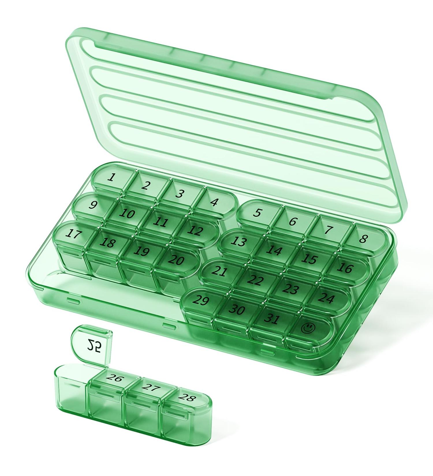 Monthly Pill Organizer - 30 Day Pill Box Once a Day Medicine Holder for Vitamins - Green Pill Case - Buy Online on GoSupps.com
