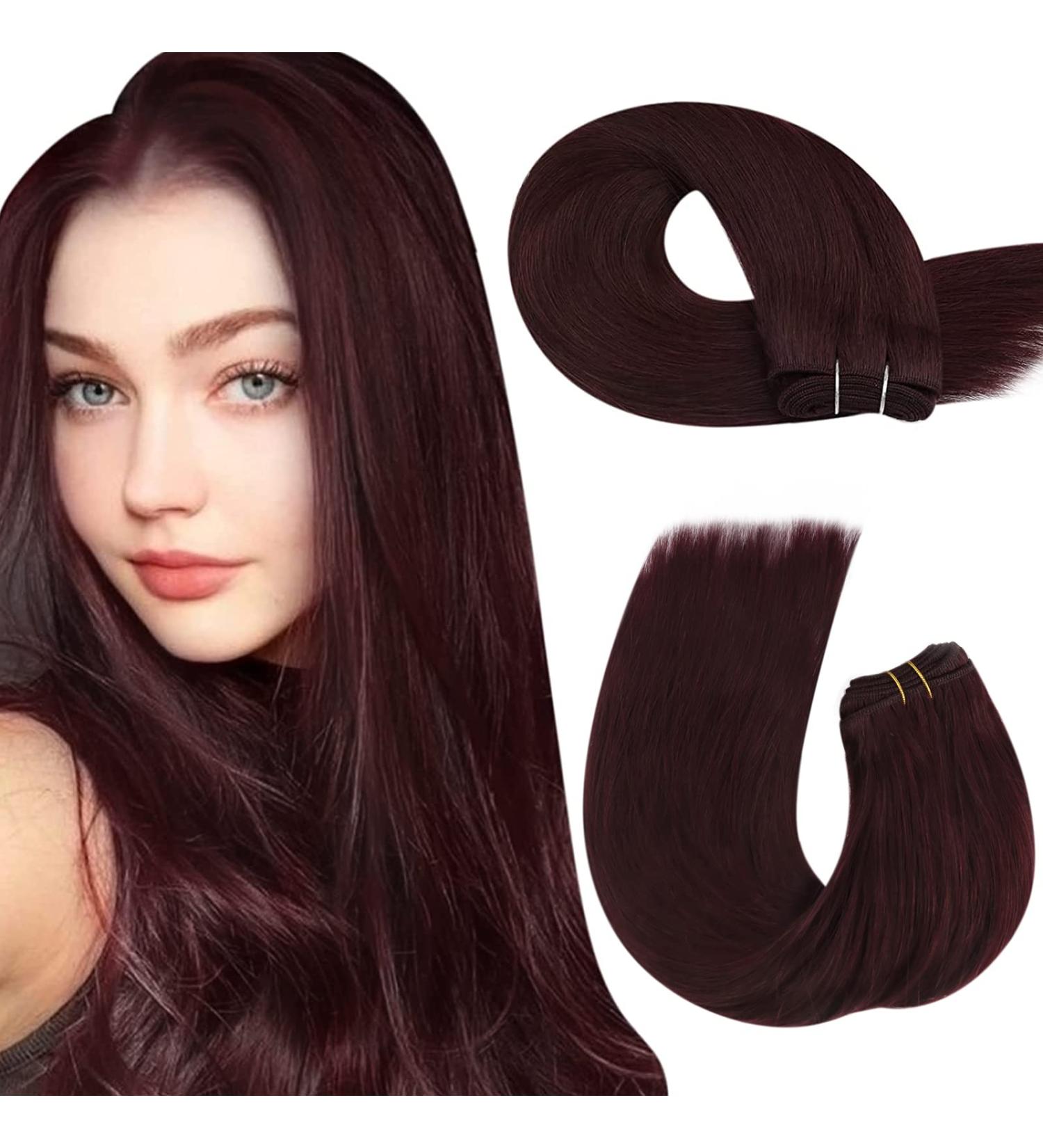 Moresoo 100g Wine Red Human Hair Weft Extensions 14 Inch #99J - Pack of 1 | Real Human Hair Weft - Buy Online on GoSupps.com