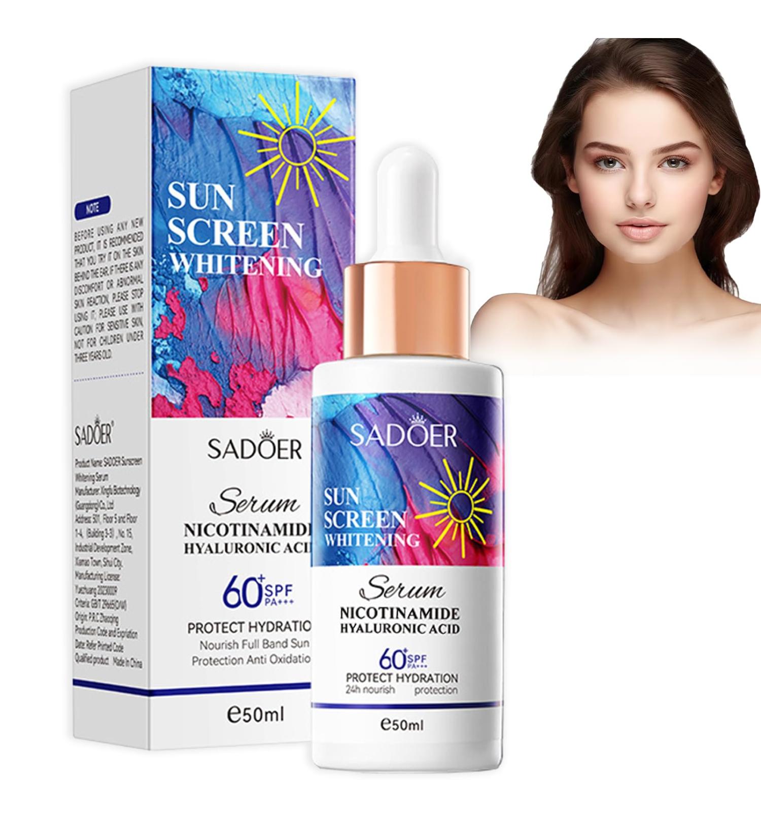 Face Serum SPF 60+ | Invisible Daily Sunscreen with Hyaluronic Acid & Niacinamide | Lightweight 24h Moisturizing Protection for Women - Buy Online on GoSupps.com