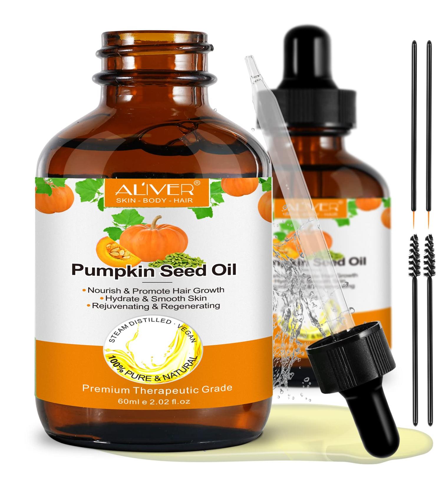 Pumpkin Seed Oil Duo: Hair Growth, Skin Care, Nail Nourishment, Scalp Relief, Blood Circulation, Moisturizer, Lash Serum - 2 Bottles - Buy Online on GoSupps.com