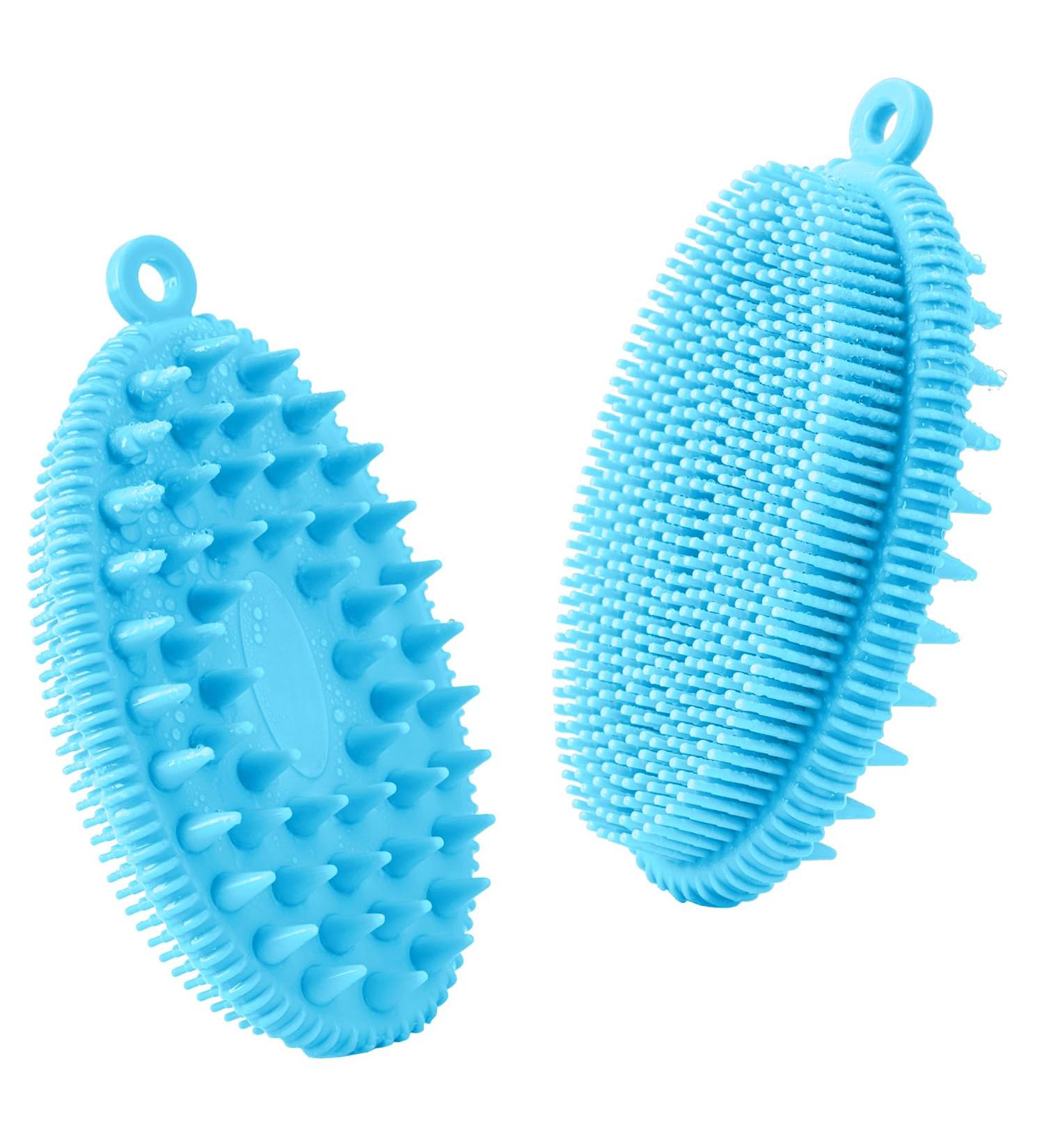 Rampula 2-in-1 Silicone Body Brush - Versatile Bathing & Shampoo Brush for All Skin Types Gentle Foaming & Head Massage Easy to Clean - Sky Blue - Buy Online on GoSupps.com