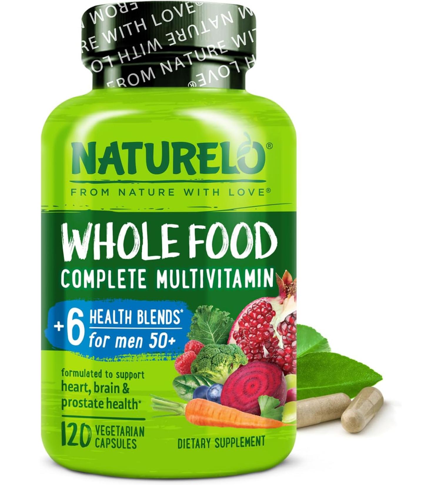 NATURELO Whole Food Multivitamin for Men 50+ | 120 Vegetarian Capsules - Natural Health Support - Buy Online on GoSupps.com