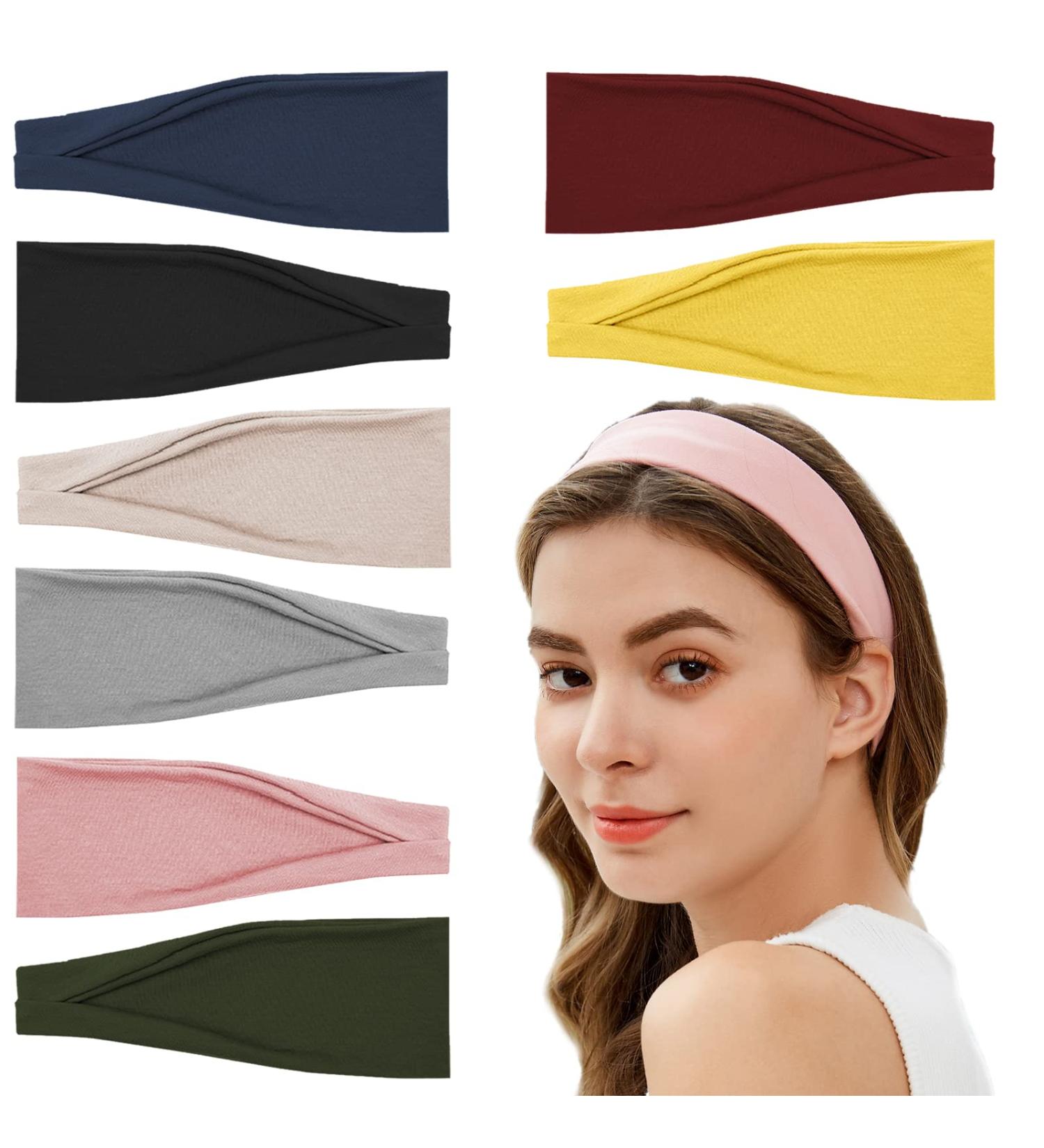 8 Pack Stretchy Headbands for Women - No Slip Turban Head Wraps for Yoga Workout - Elastic Hair Accessories in Solid Colors - Buy Online on GoSupps.com