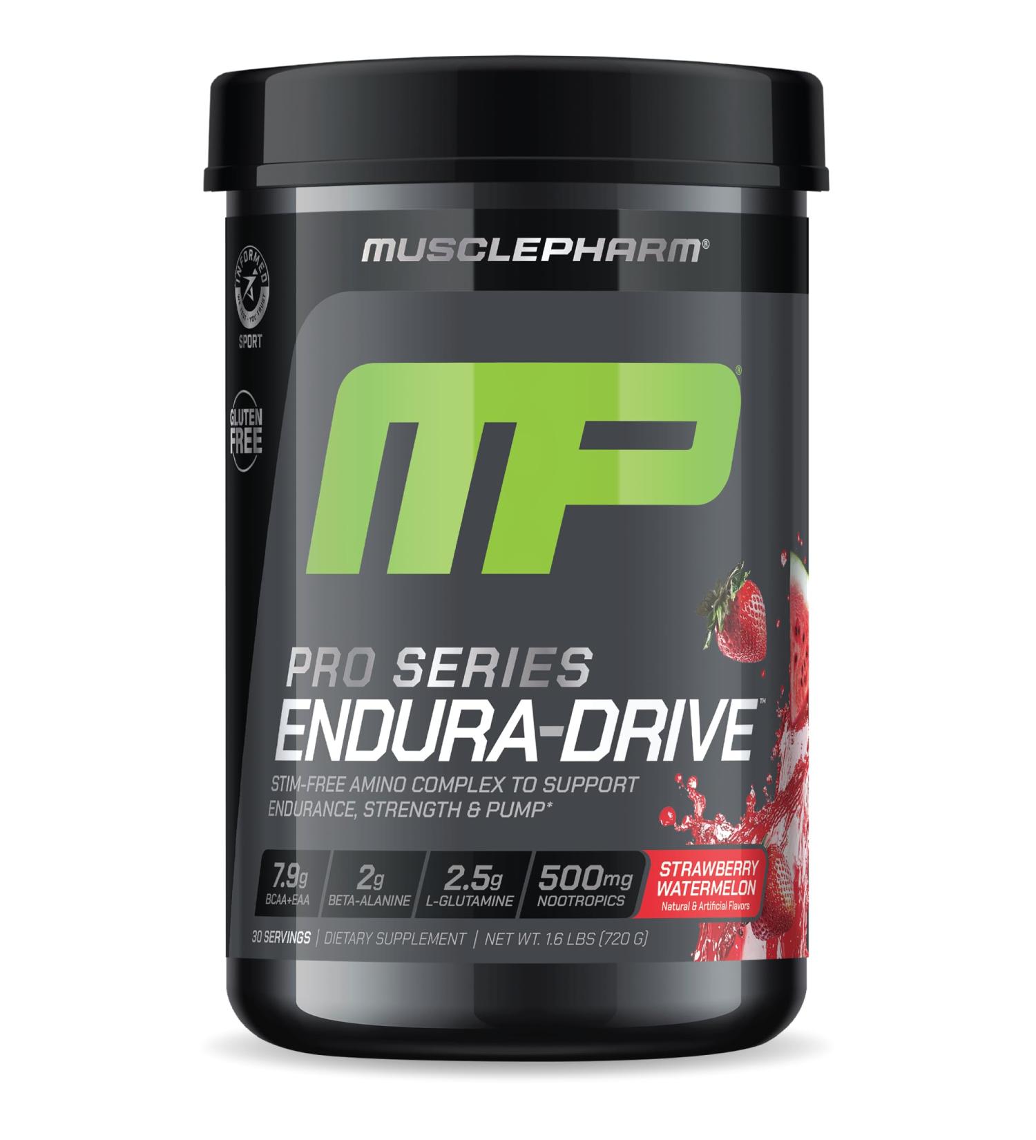 MusclePharm Pro Series ENDURA-DRIVE Pro-Grade Amino Acids Complex with Nootropics | Stim Free Intra Workout & Pre Workout Powder for Endurance & Recovery | Strawberry Watermelon 1.6 lbs. 30 Servings - Buy Online on GoSupps.com