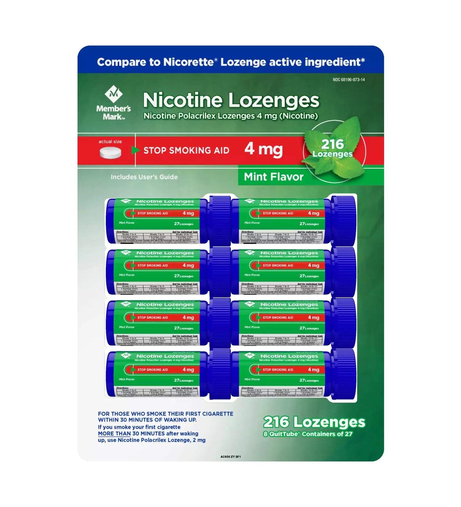 Member's Mark 4 mg Nicotine Polacrilex Lozenges Stop Smoking Aid Mint Flavor (27 ct 8pk.)