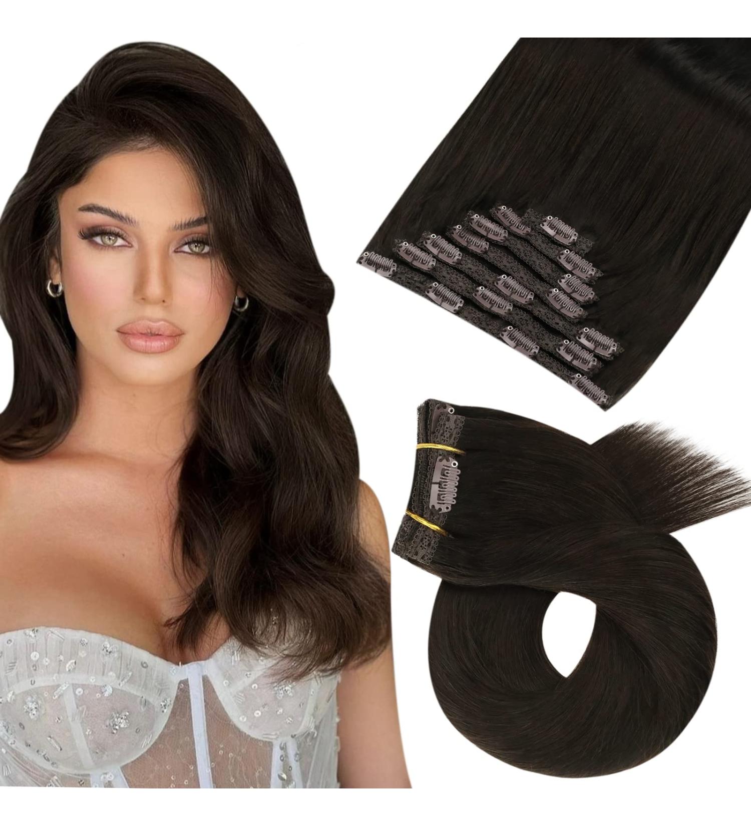 Buy Moresoo Real Hair Extensions Clip In - Darkest Brown #2 Remy Human Hair 120g 45cm 7 Tresses - Buy Online on GoSupps.com