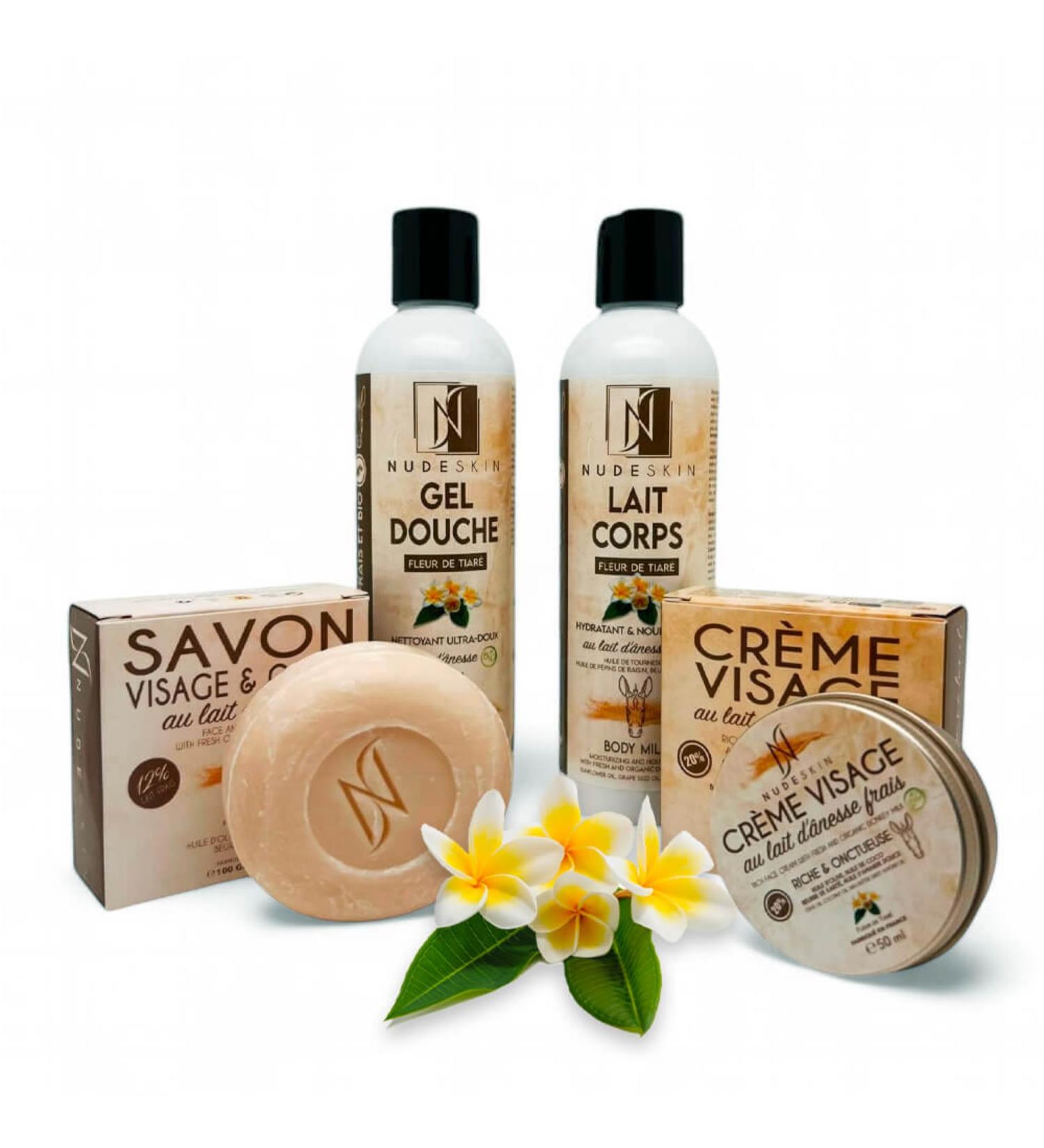 Nude Skin - Face and Body Care Set with Fresh Donkey Milk | Soap Face Cream Shower Gel Body Milk | All skin types Eczema Psoriasis Acne Anti-Wrinkle | Made in France - Buy Online on GoSupps.com