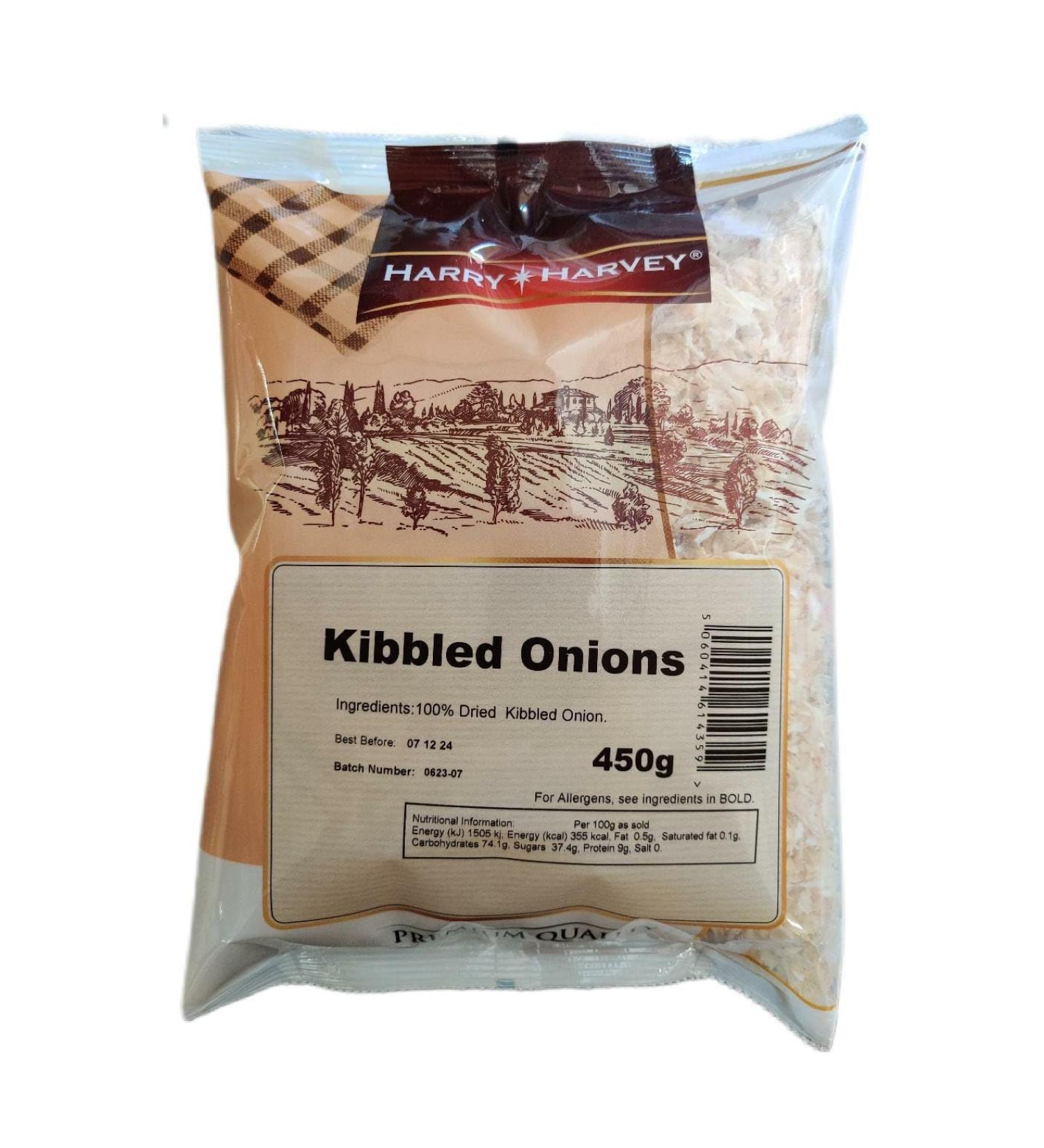 Harry Harvey Kibbled Onions 450g Dried Flakes Dehydrated Seasoning minced shredded Chopped Minced for cooking hot dogs burgers and curry