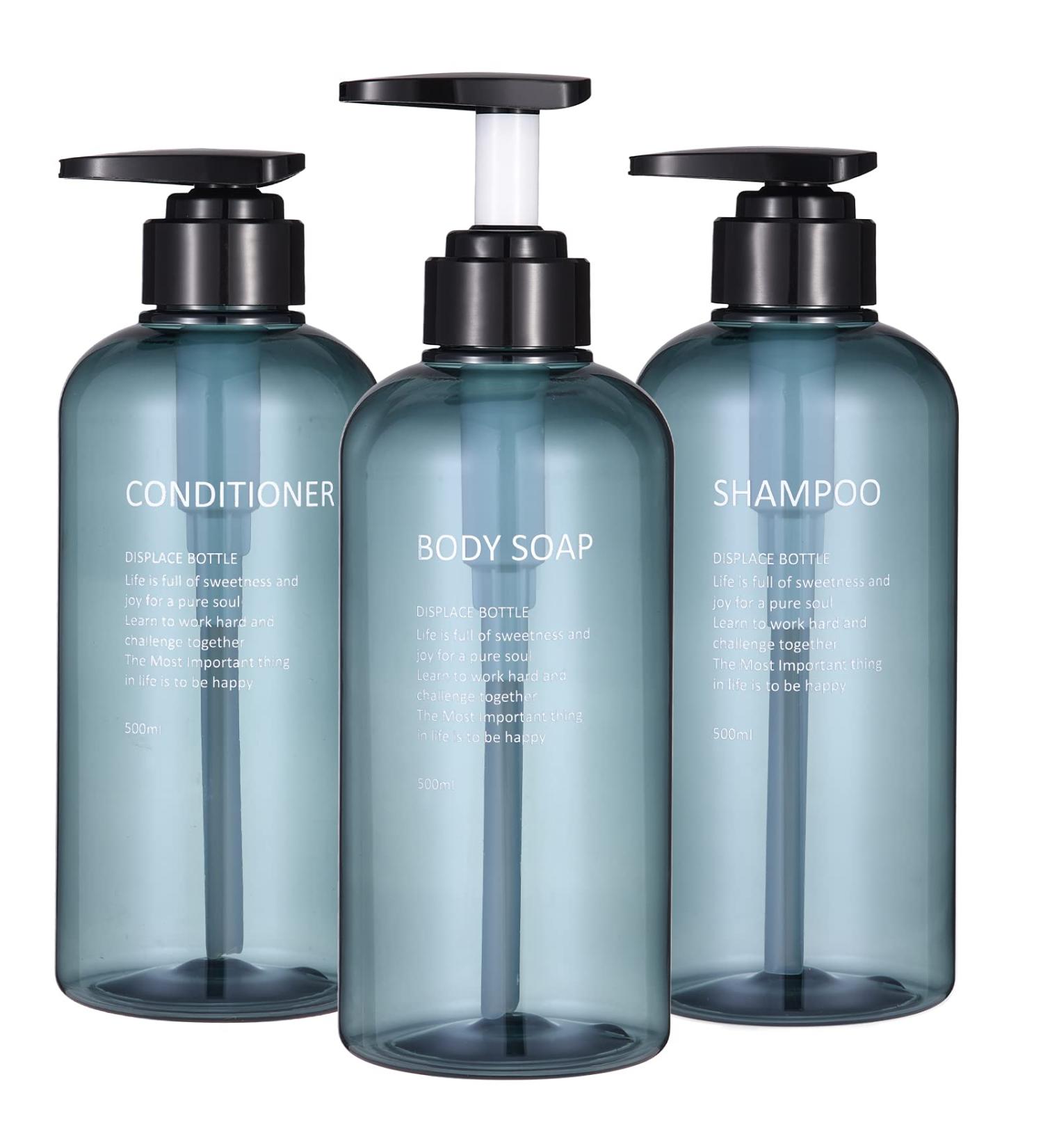 3pc 16.9oz Shampoo & Conditioner Dispenser Bottles - Refillable Pump Containers Set for Shower Body Wash - Reusable Blue Ocean Design - Buy Online on GoSupps.com
