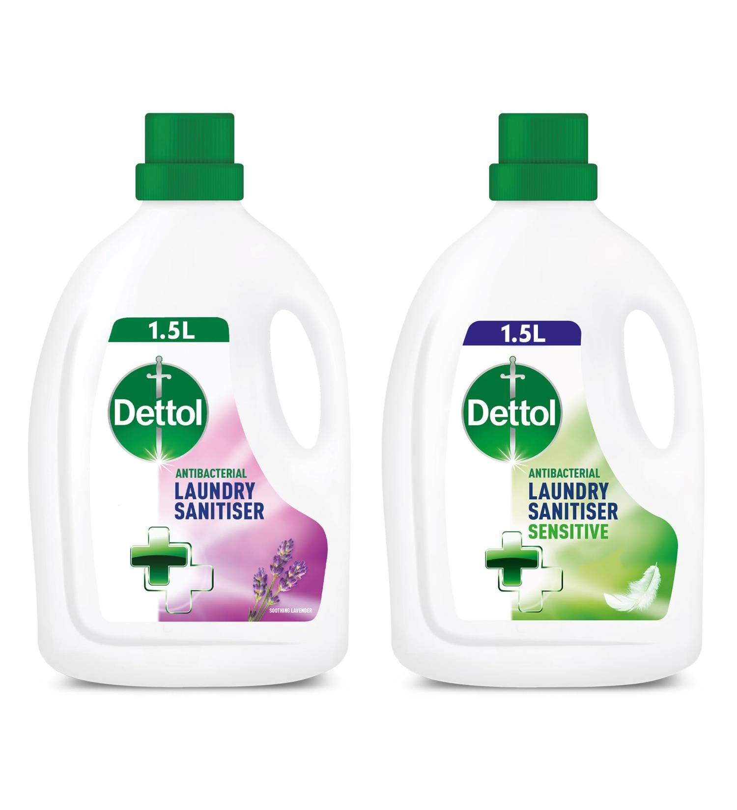 Dettol Antibacterial Laundry Sanitiser Lavender and Sensitive Fragrance Free Cleanser Additive Multipack 25 Washes 2x 1.5L Pack of 2. - Buy Online on GoSupps.com