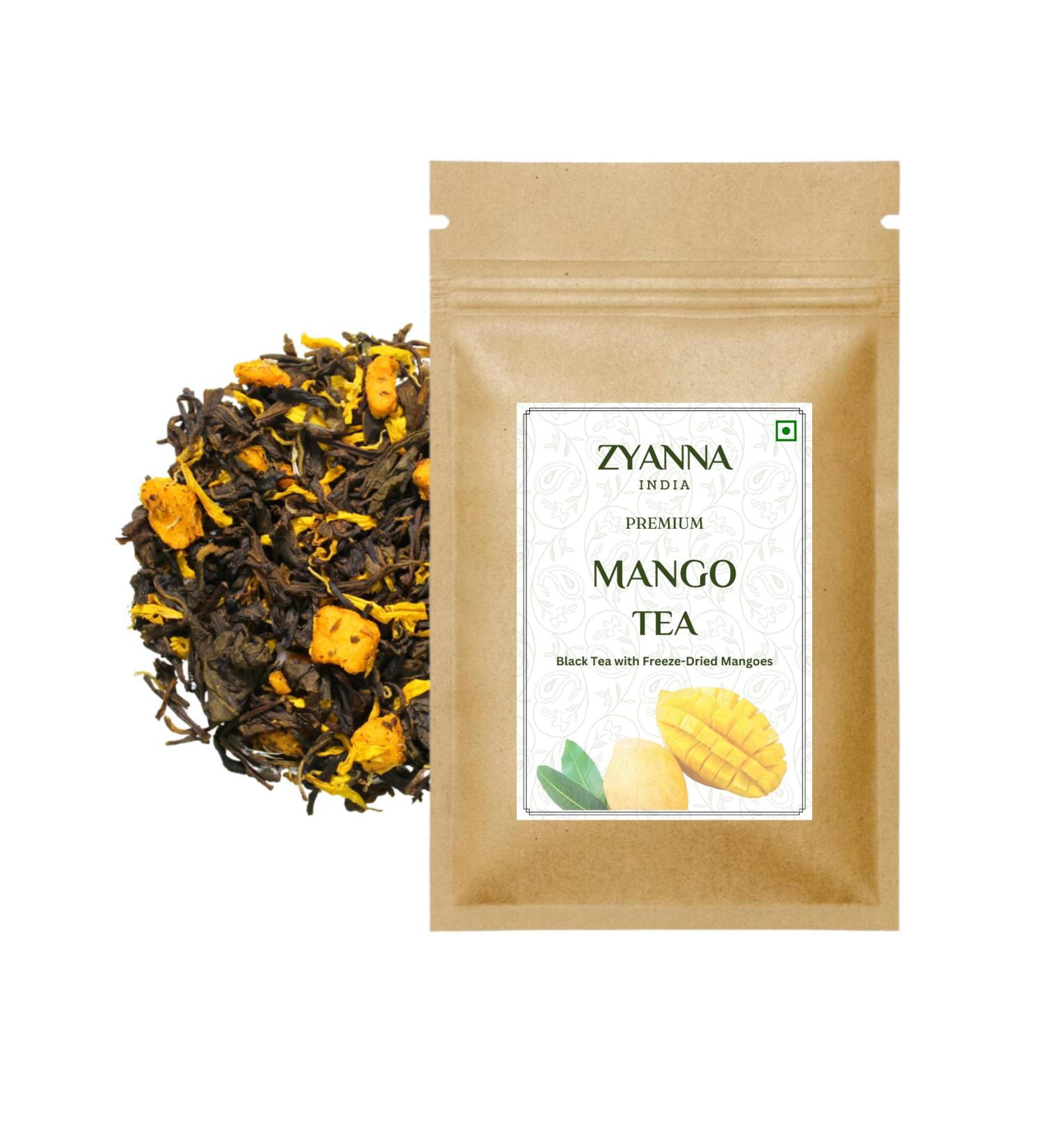 Zyanna Mango Green Tea 100g/3.53oz - 50 Cups Premium Loose Leaf Decaf Herbal Tea Dried Mango Natural Ingredients Eco-Friendly Packing Whole Leaf Brew Hot or Iced - Buy Online on GoSupps.com